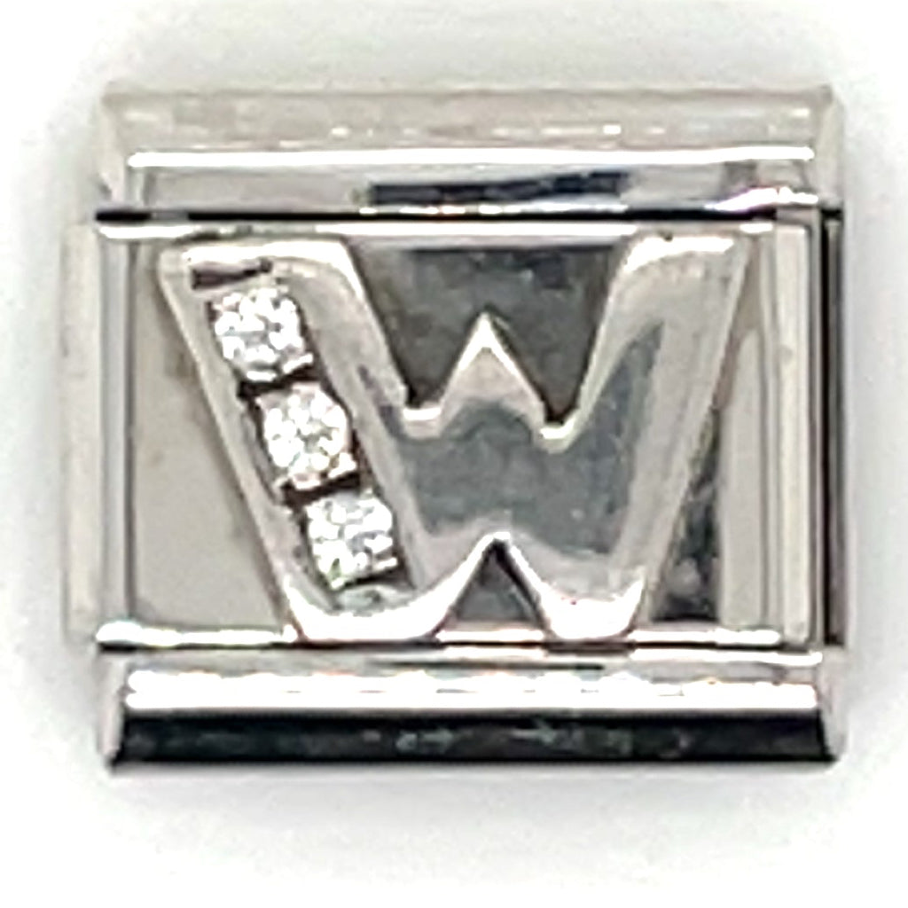 Nomination 'Silver Shine' Cubic Zirconia Classic Letter ‘W’ Link