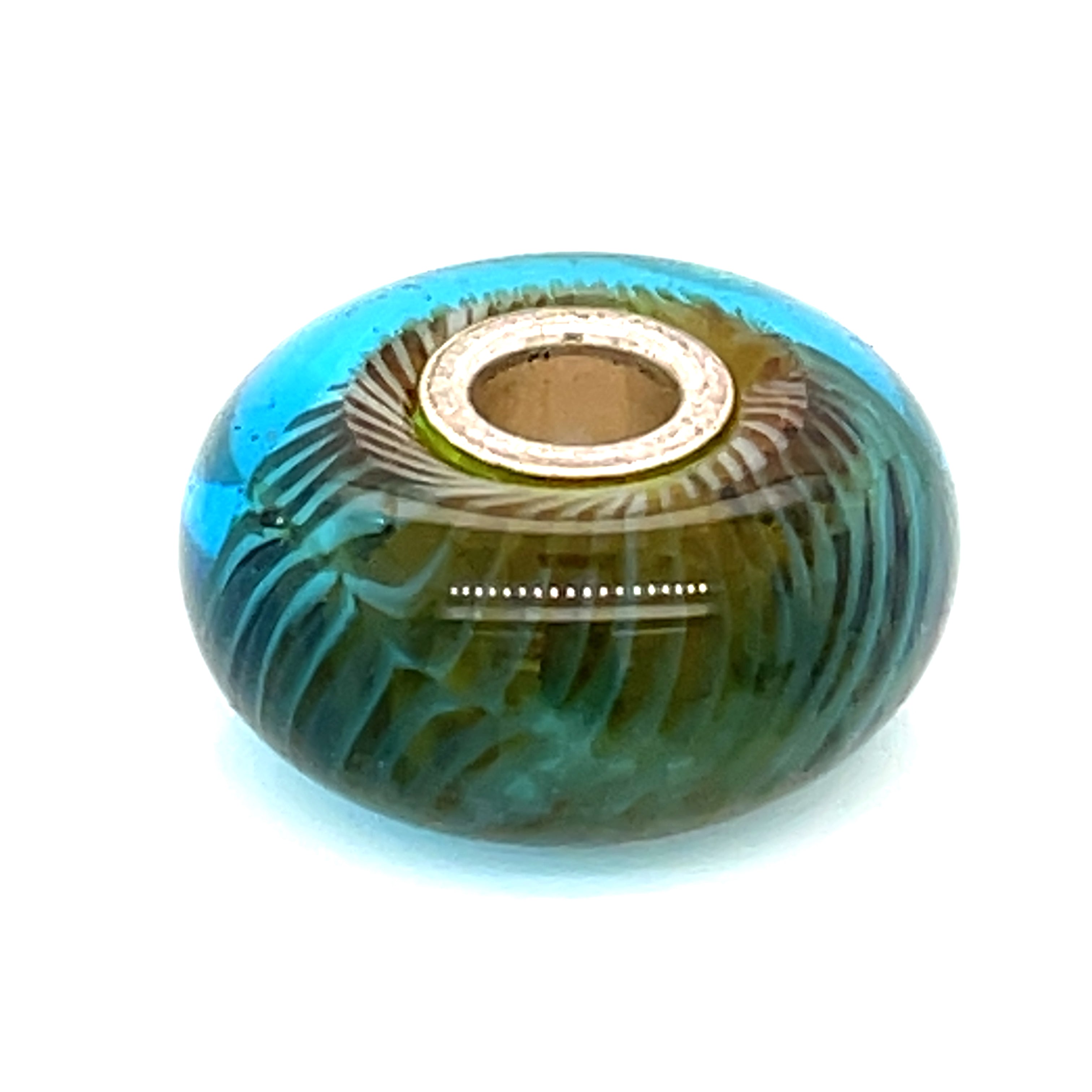 Trollbead Blue-Green Feather Glass Bead