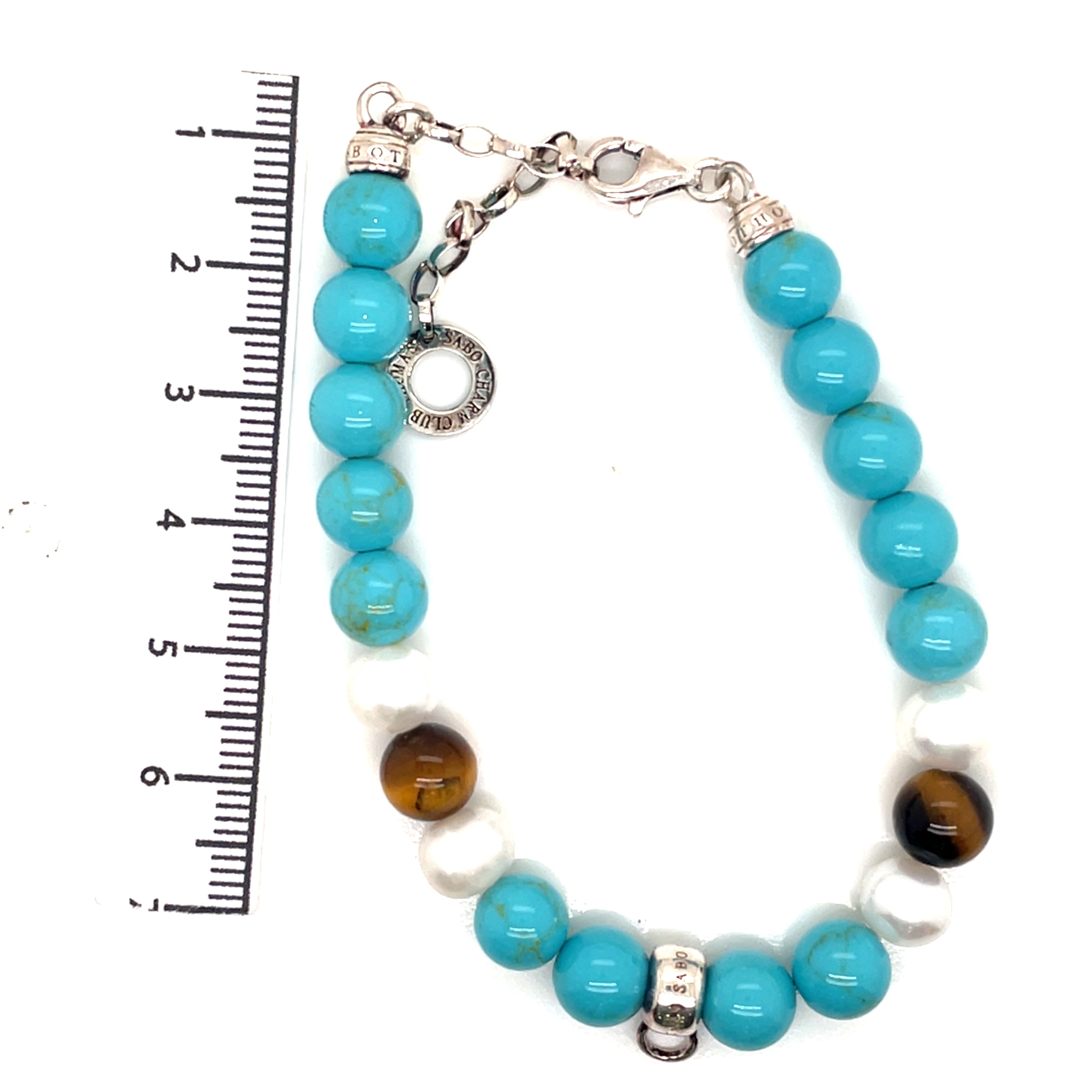 Thomas Sabo Charm Club Turquoise-Coloured Bead, Tigers Eye, and White Bead Bracelet