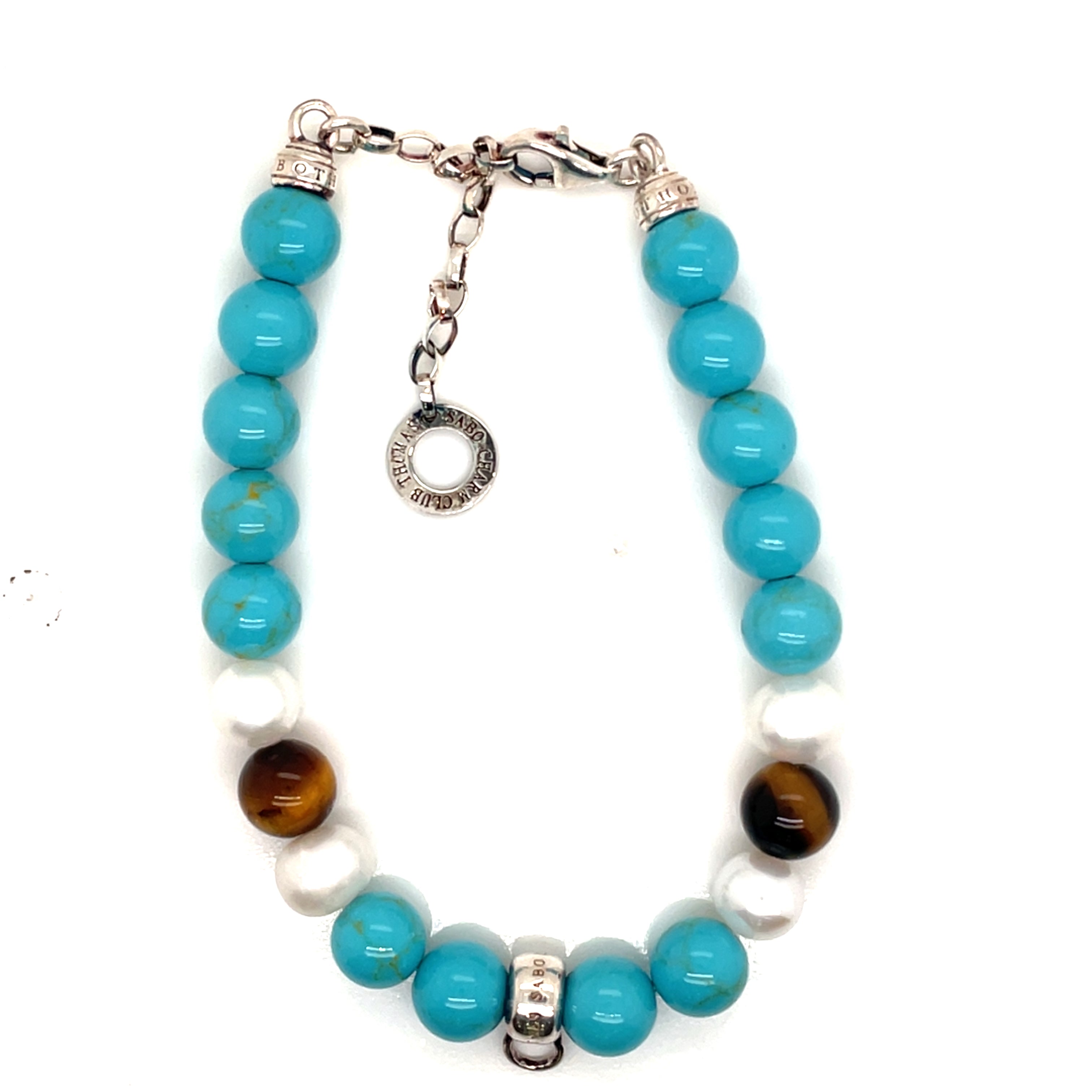 Thomas Sabo Charm Club Turquoise-Coloured Bead, Tigers Eye, and White Bead Bracelet