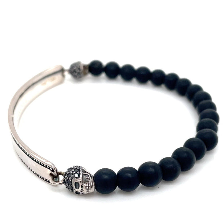 Thomas Sabo Unisex Silver Love Bridge Skull, Black Cubic Zirconia Bracelet