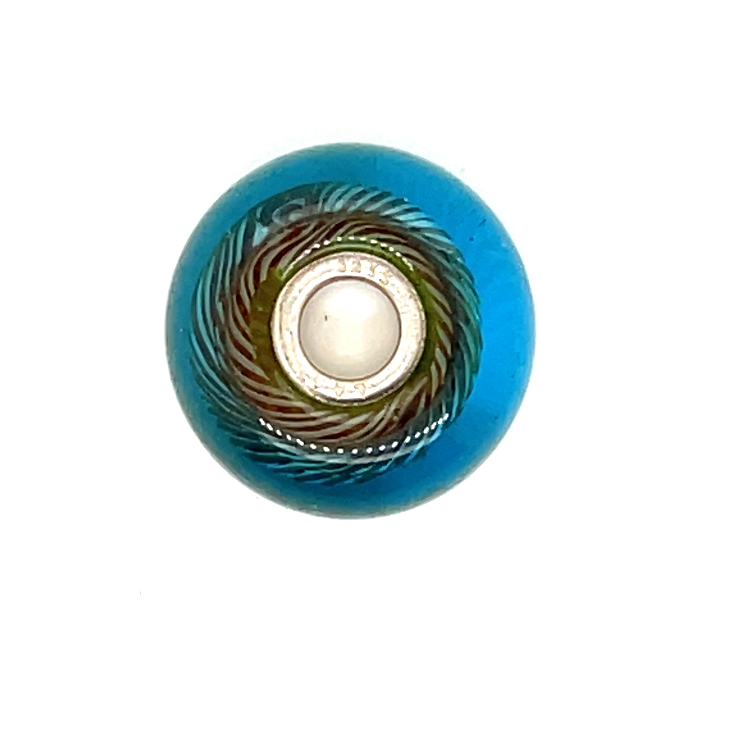 Trollbead Blue-Green Feather Glass Bead