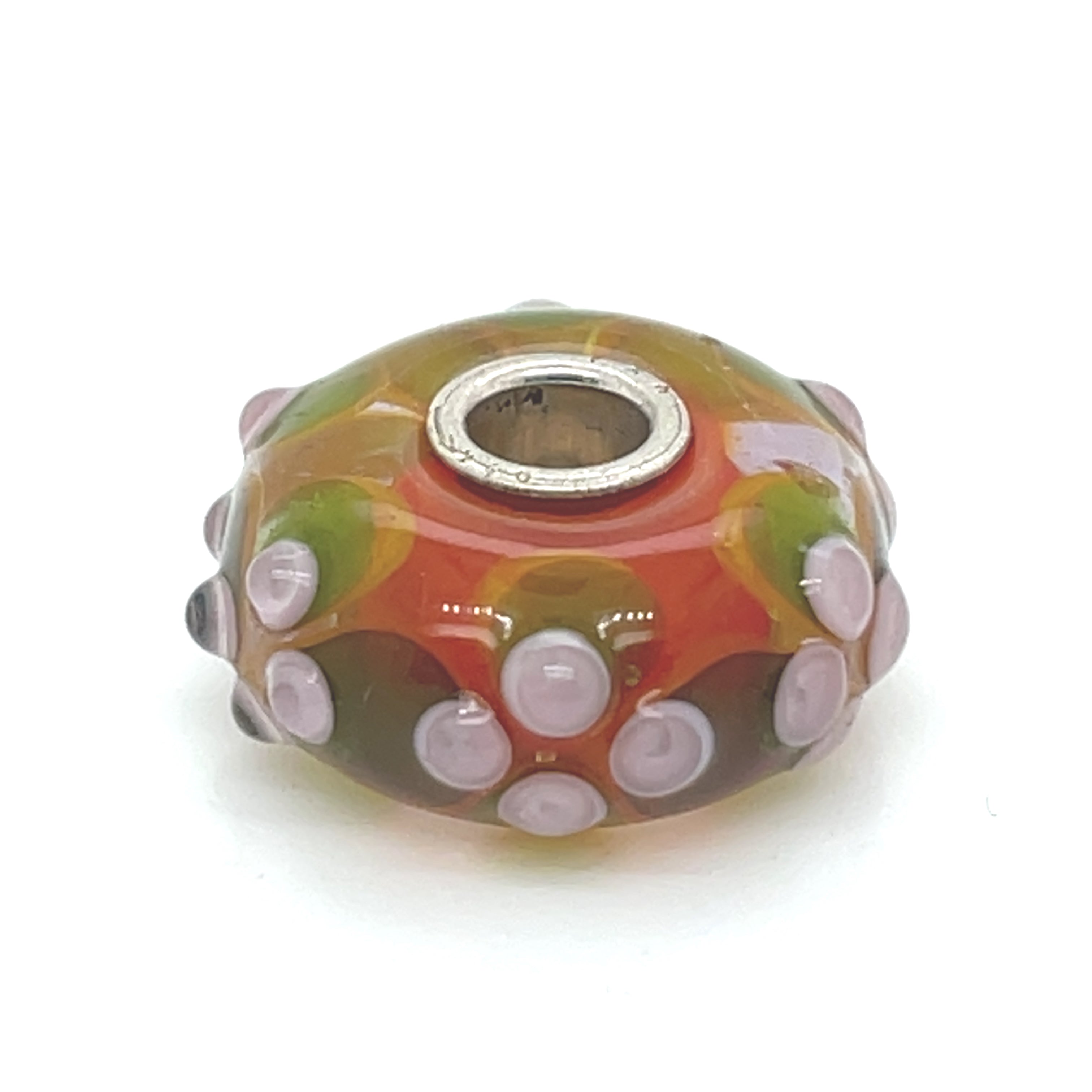 Trollbead Orange And Green Flower Bead