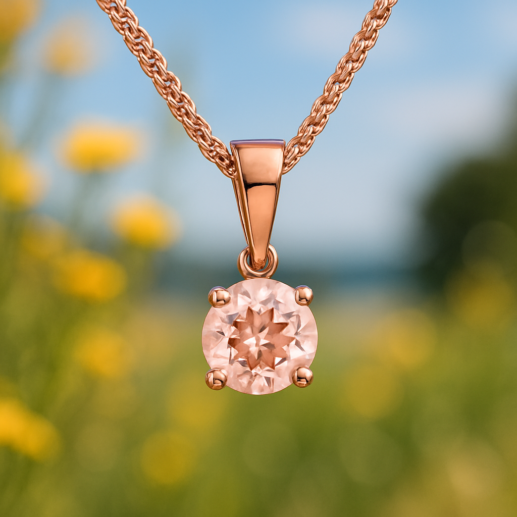 9ct Rose Gold 5 mm Round Morganite 4-Claw Single Stone Pendant