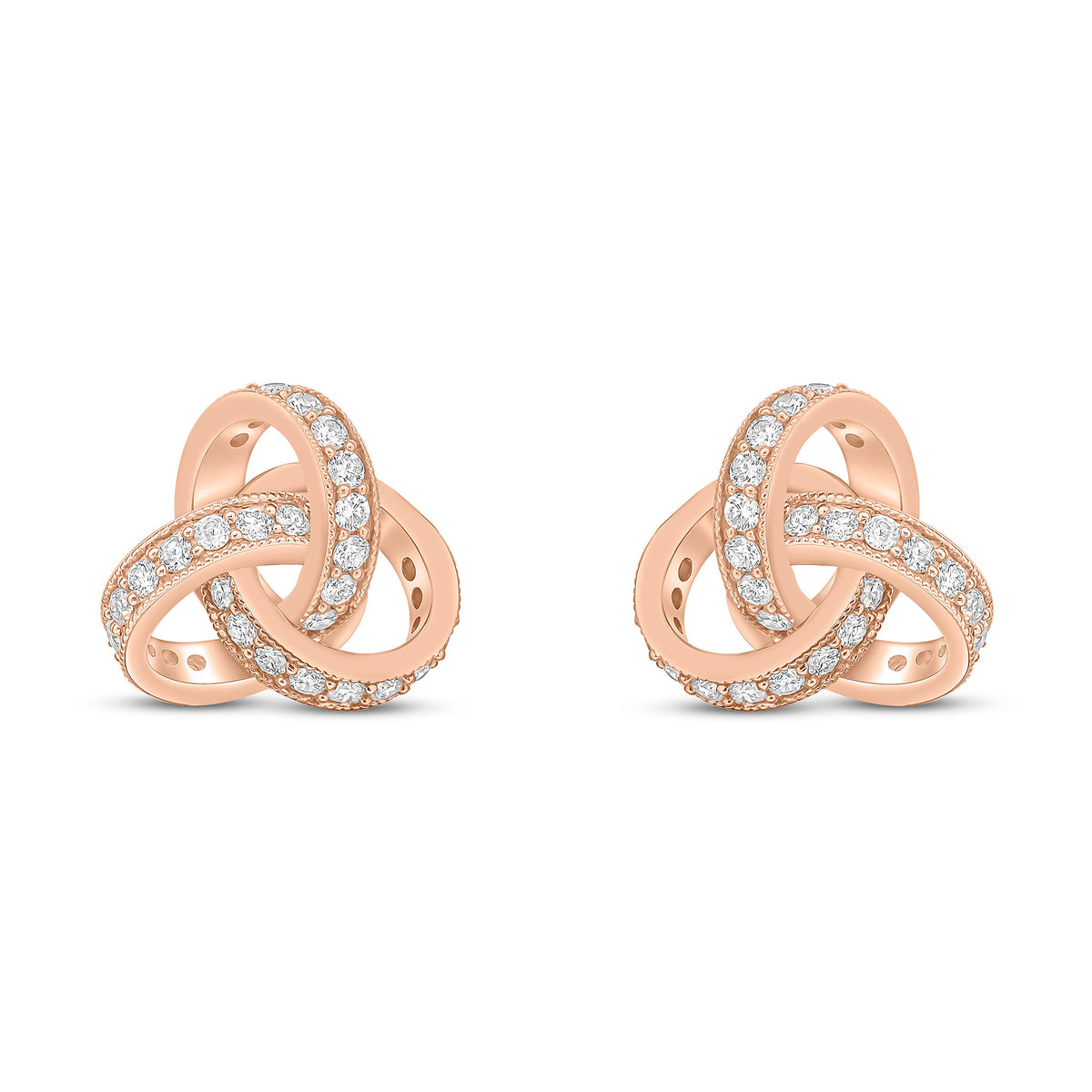 18ct Rose Gold Round Diamond Grain Set Knot Stud Earrings Large