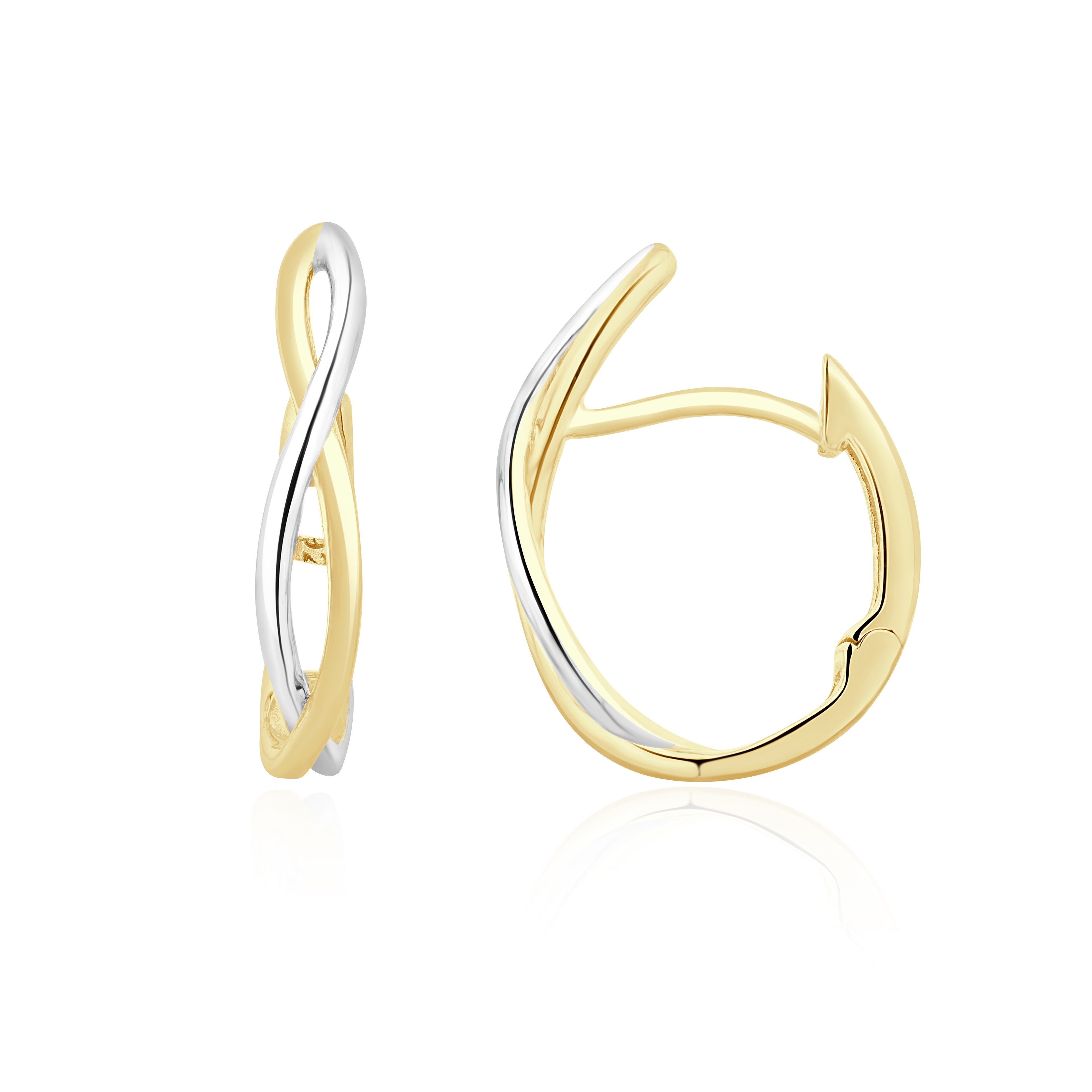 9ct Two Tone White Yellow Gold Satin Polished Plait Huggy Hoop Earrings