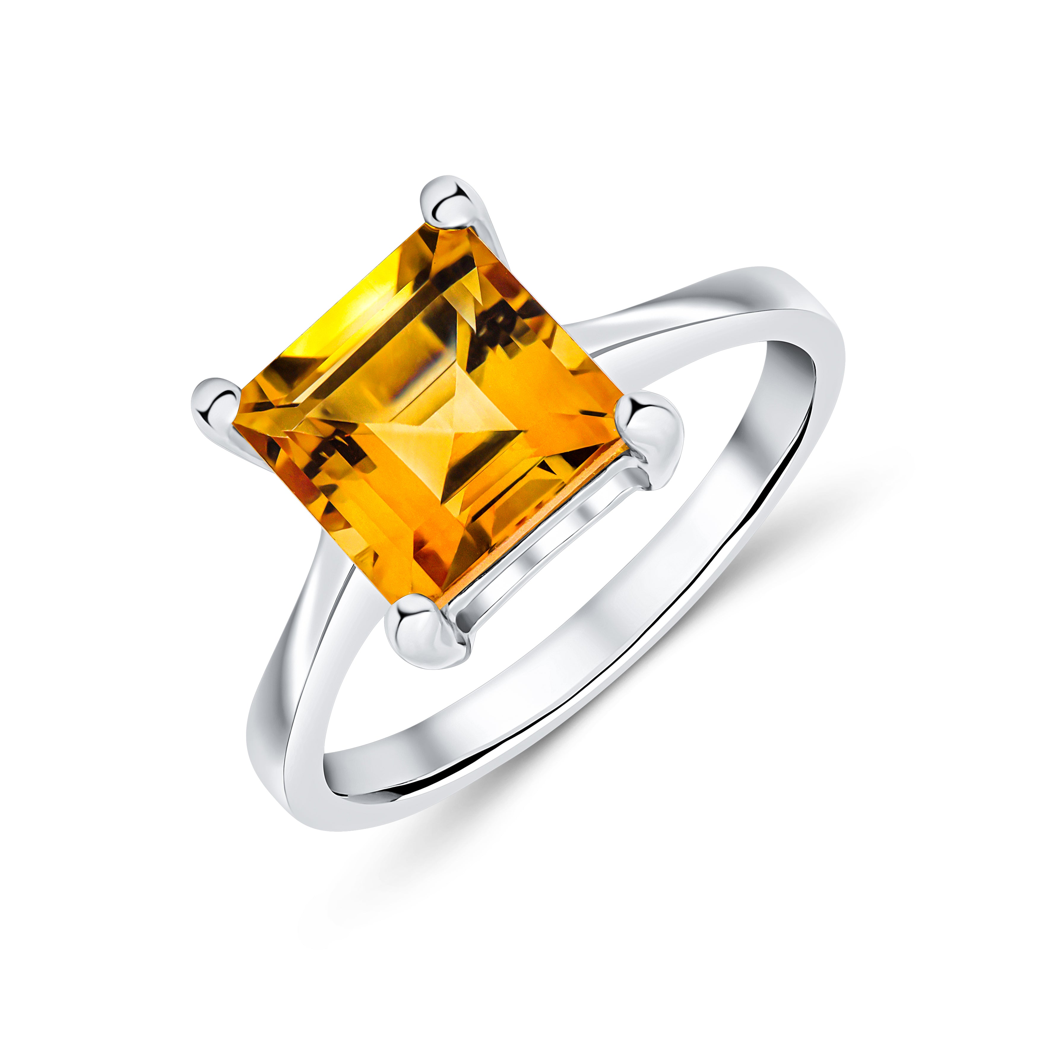 9ct White Gold 8mm Square Citirne Claw Set Single Stone Ring