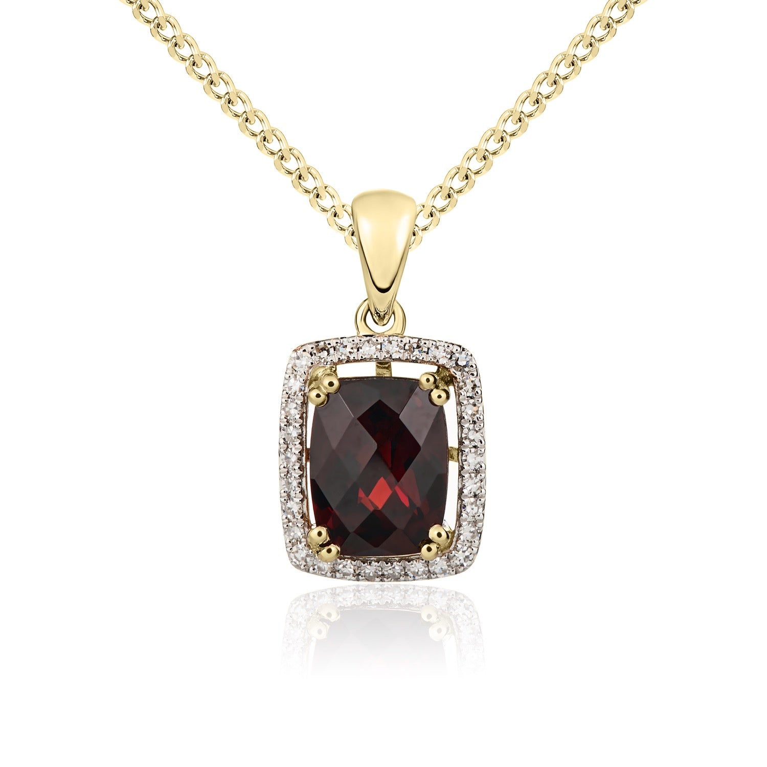 9ct Yellow Gold Cush Gar & Diamond Cluster P