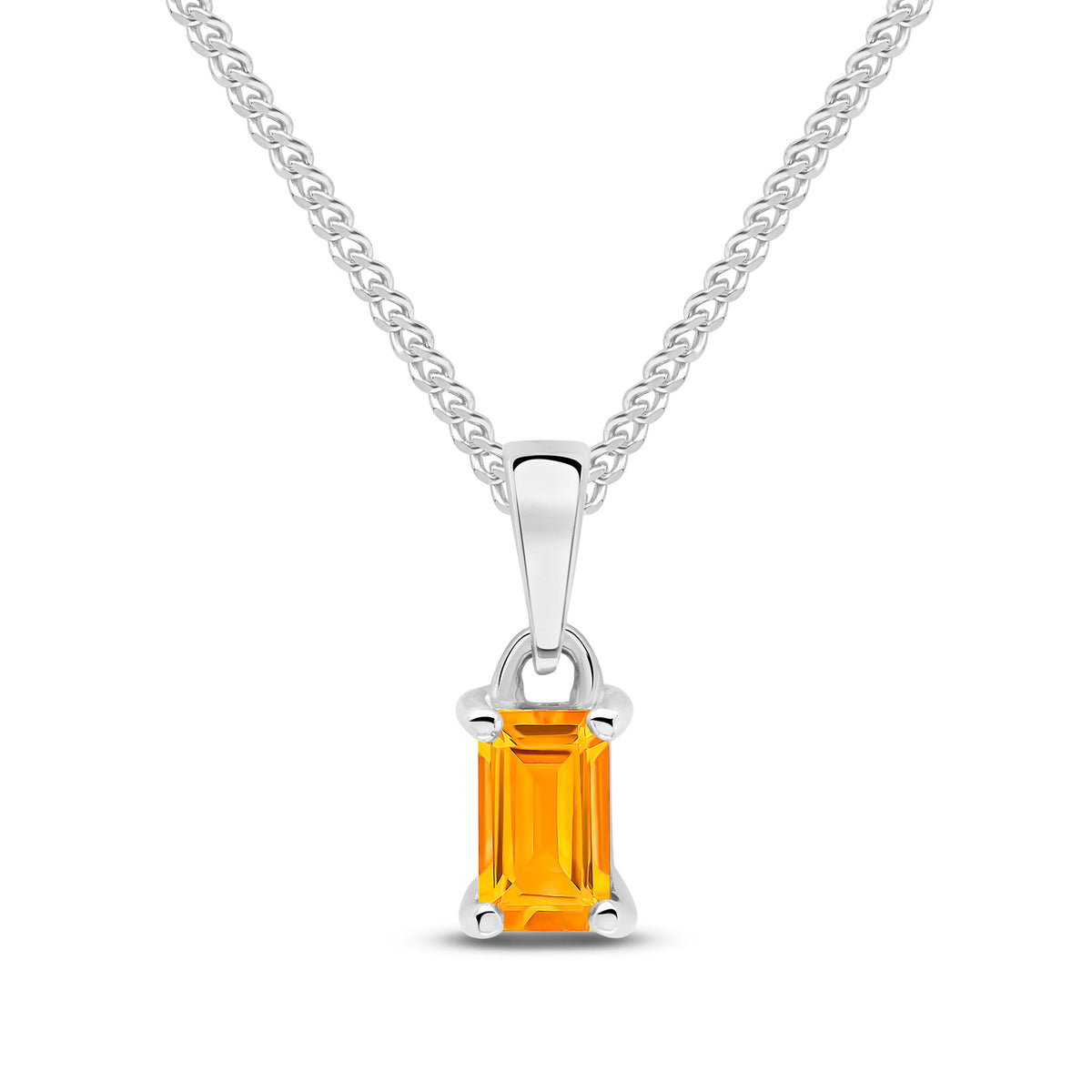9ct White Gold 5x3mm Octagon Citrine Claw Set Pendant