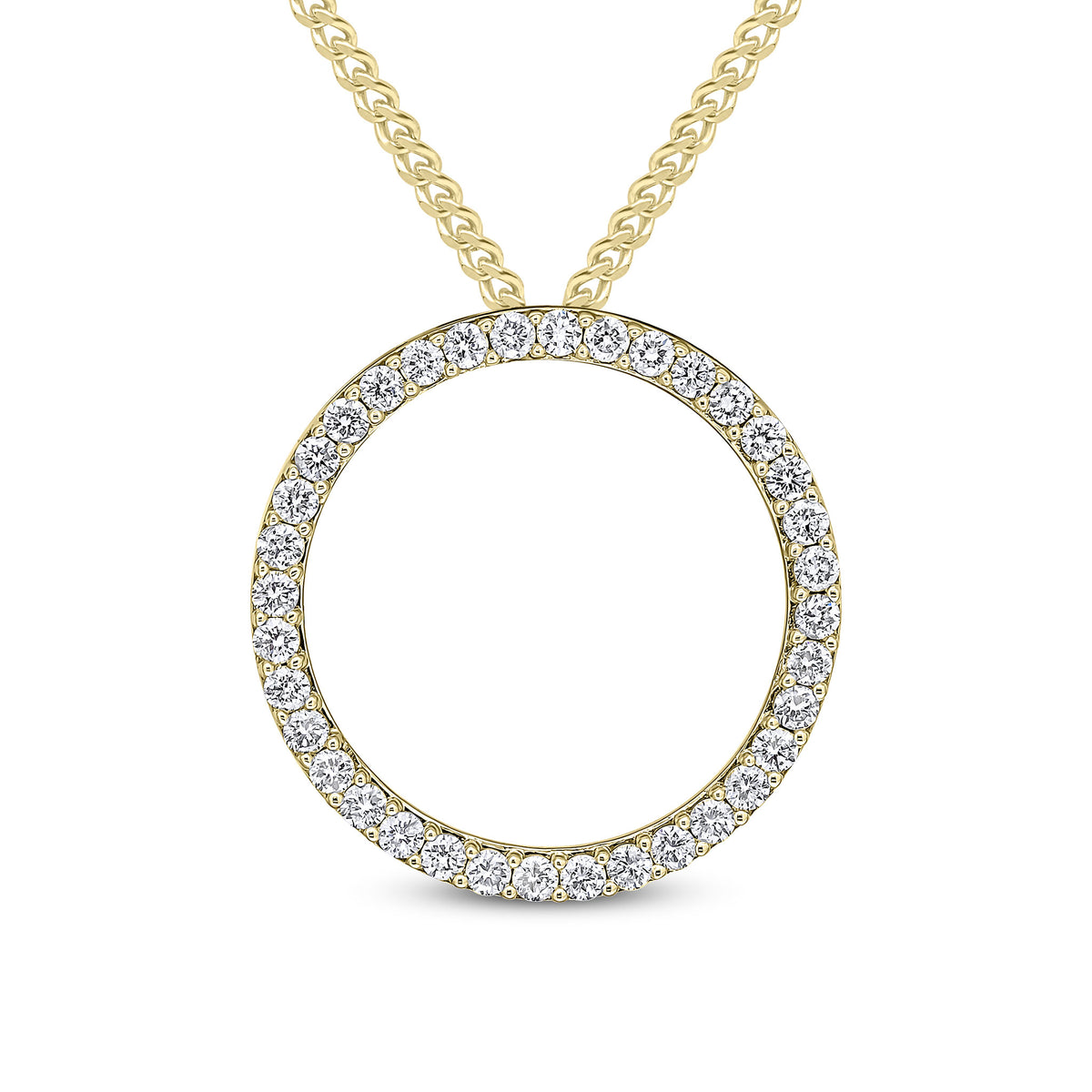 18ct Yellow Gold Round Diamond Claw Set Open Circle Slider Pendant 25mm