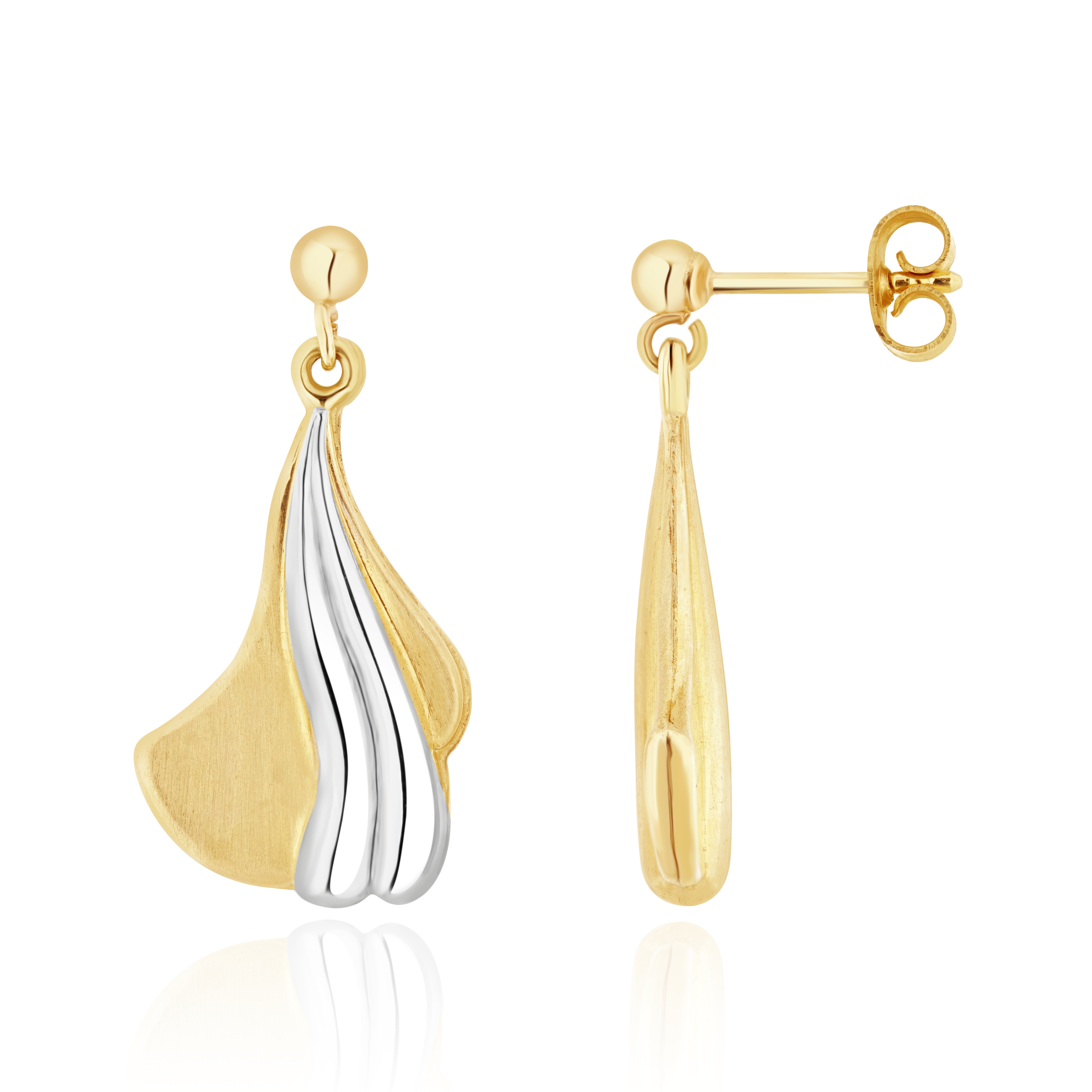 9ct yellow and white goldFlared Flat Drop Er