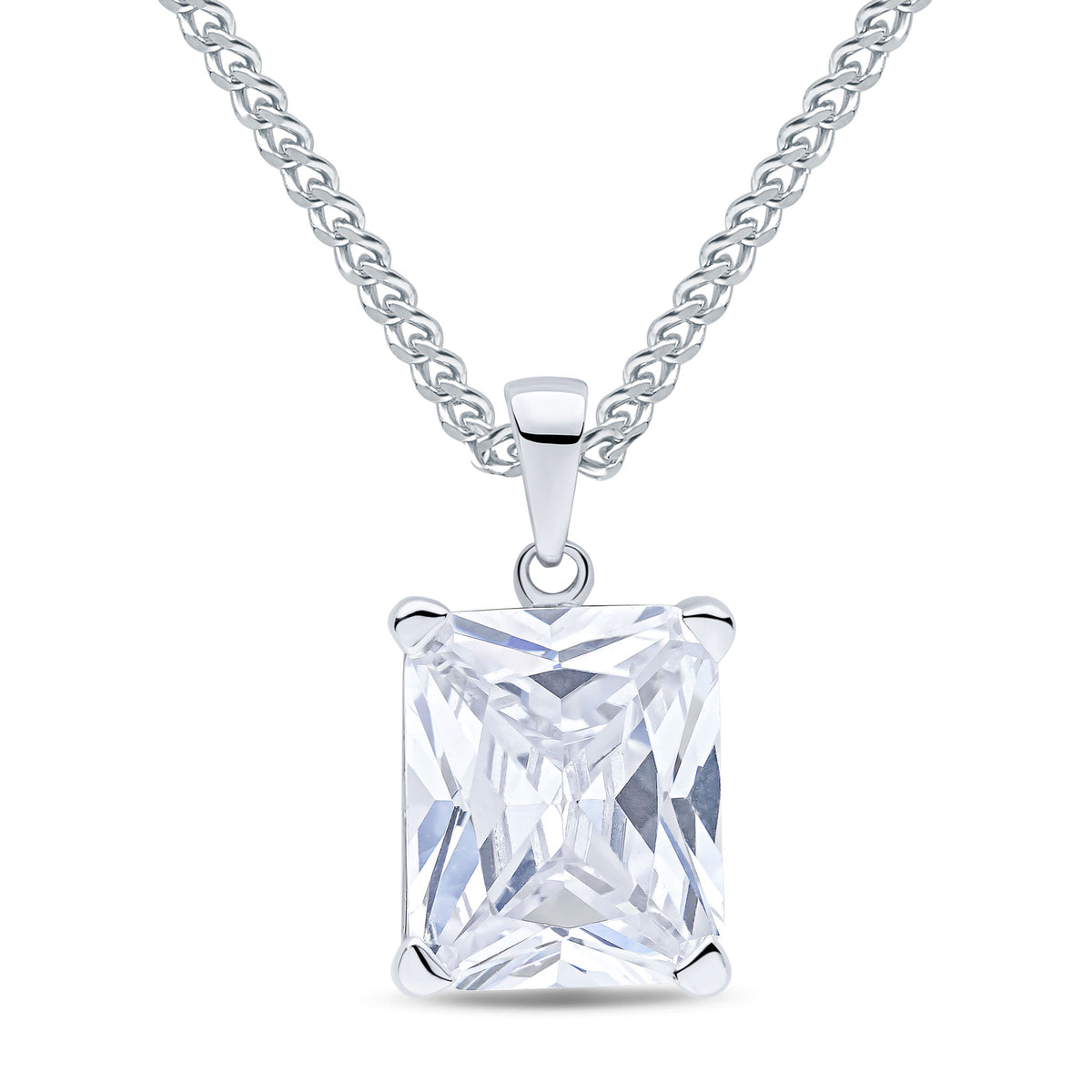 9ct White Gold 12x10 Octagon CZ Claw Set Pendant