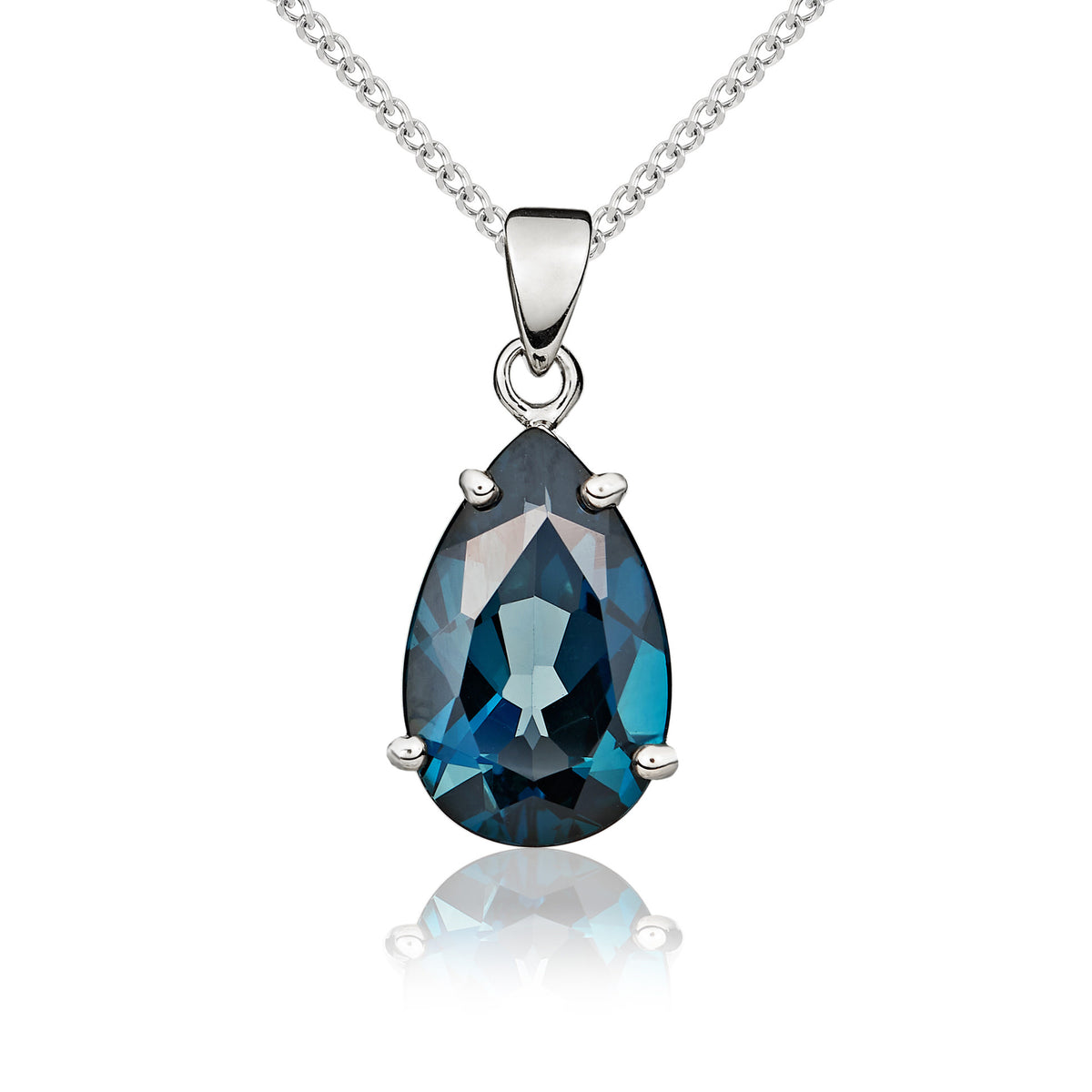 9ct White Gold 14x9 Pear Shape London Blue Topaz Claw Set Pendant