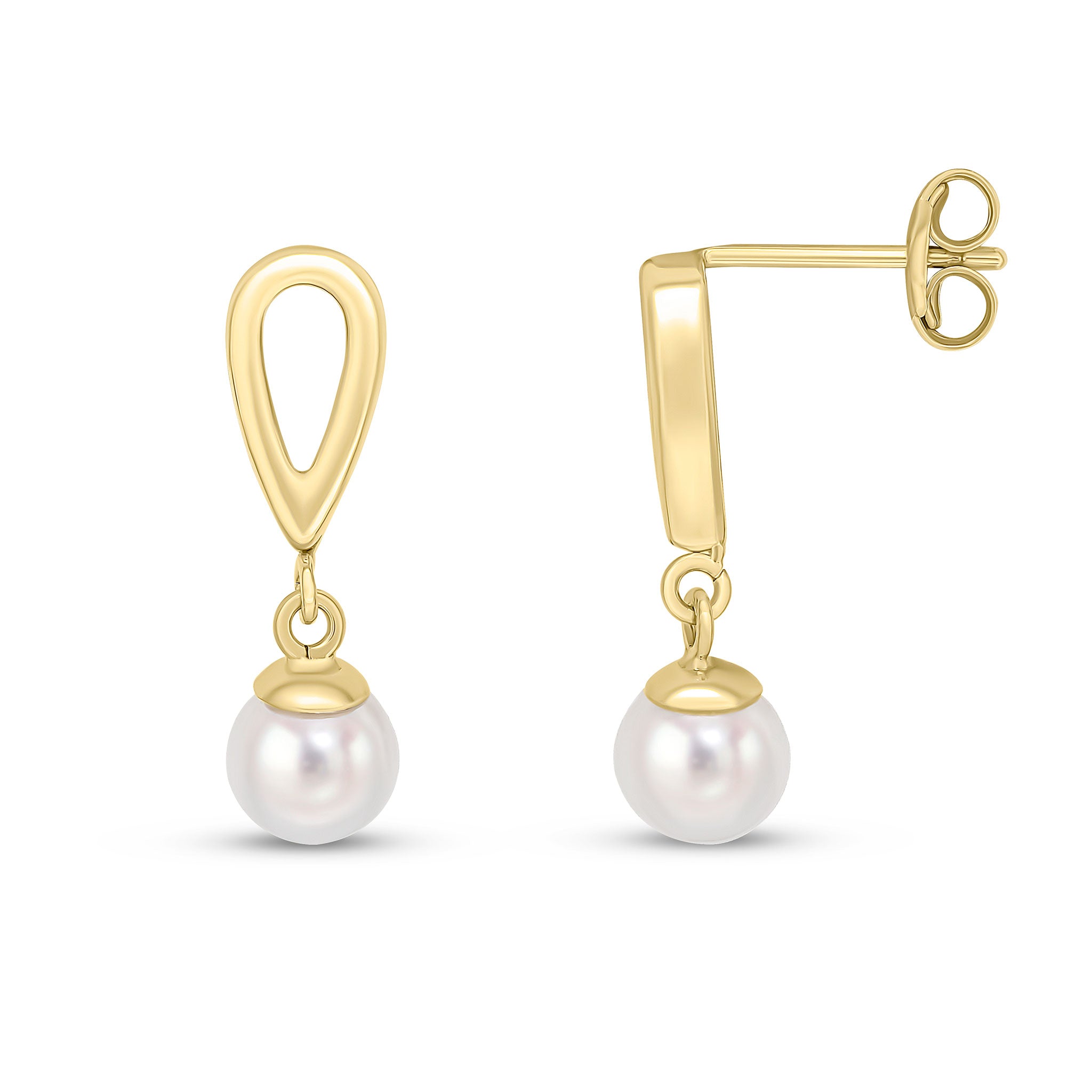 9ct Yellow Gold Open Pear Top Design & Cultured Freshwater Pearl Drop Earrings