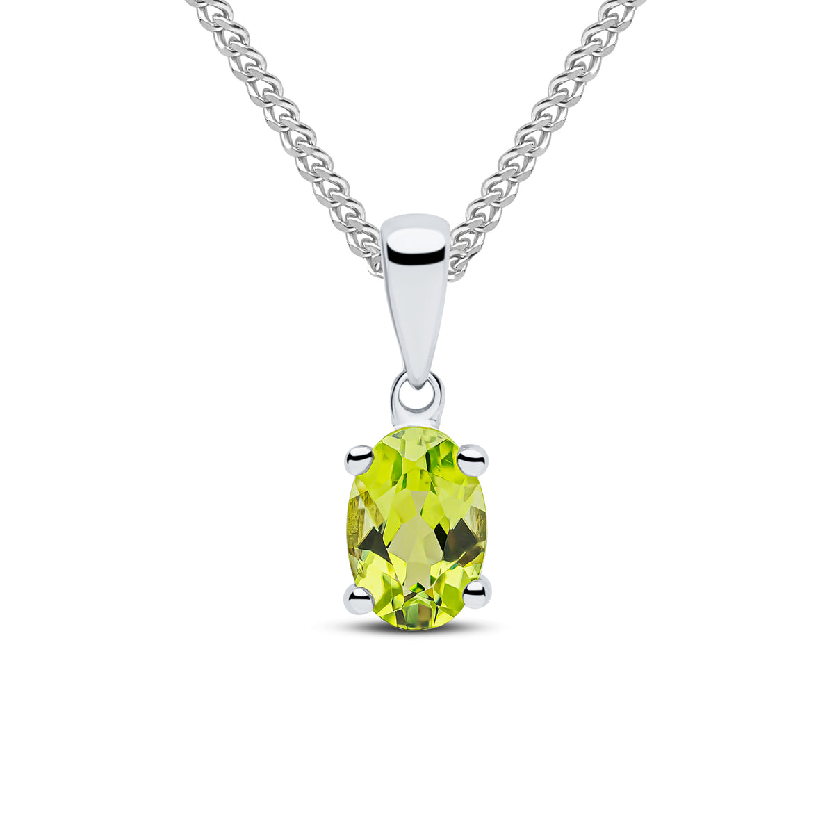 9ct White Gold 6x4 Oval Peridot Claw Set Pendant