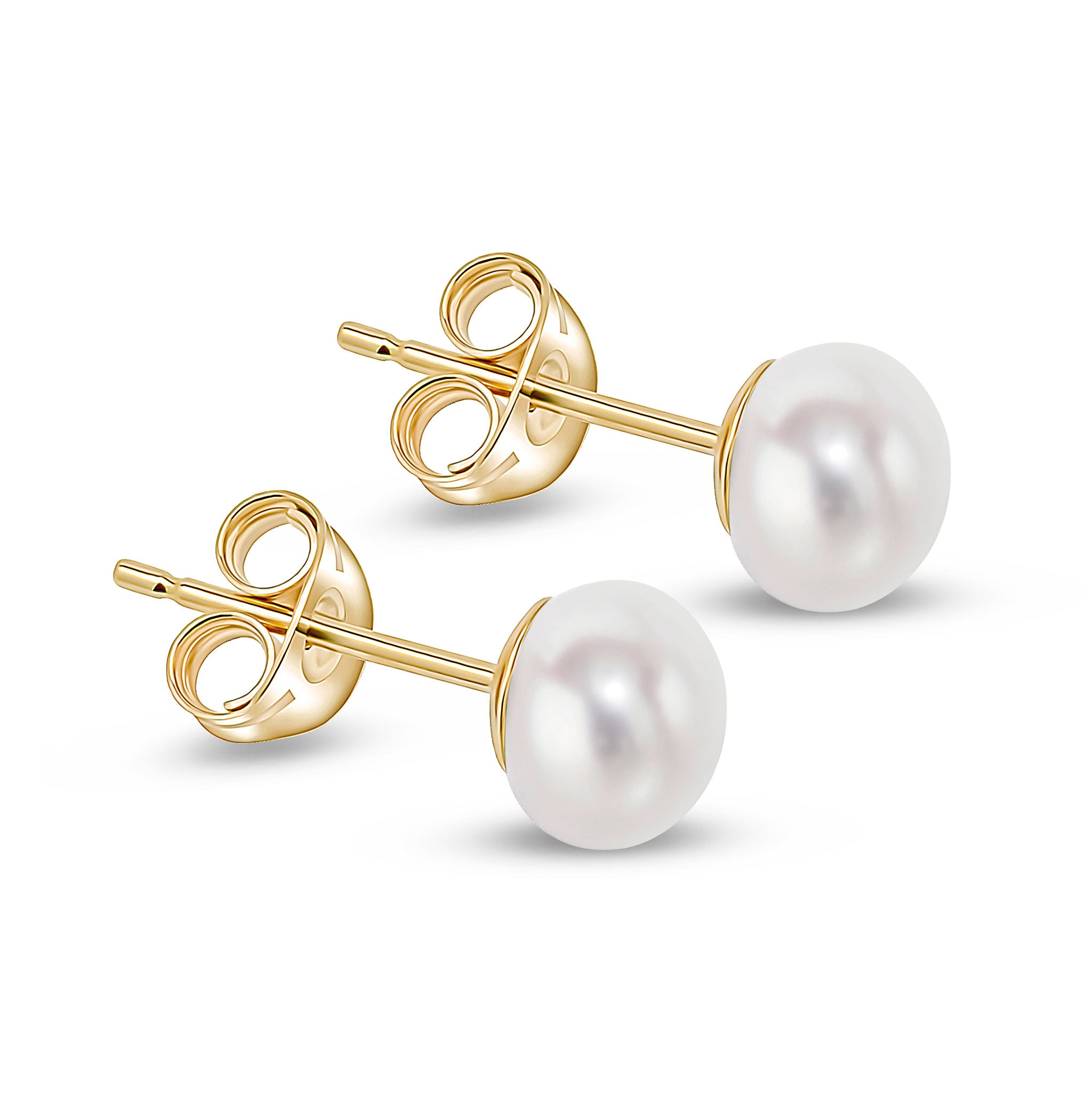 9ct Yellow Gold Freshwater Button Pearl Stud Earrings 5.5mm