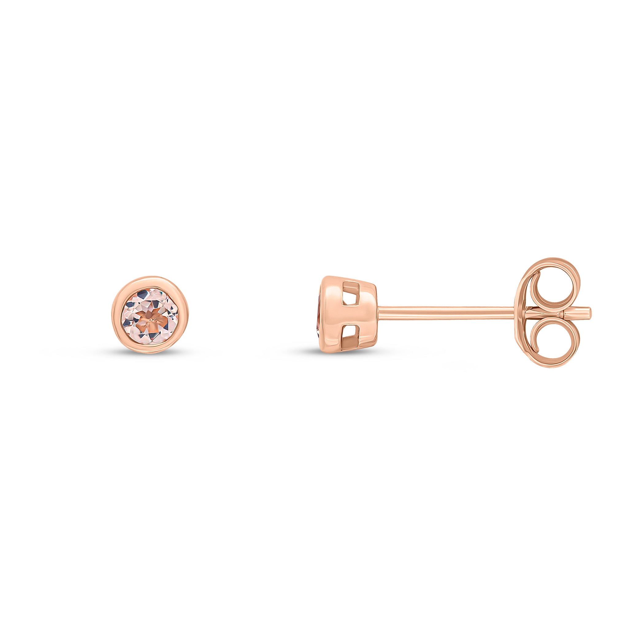9ct Rose Gold 3mm Round Morganite Rubover Earrings