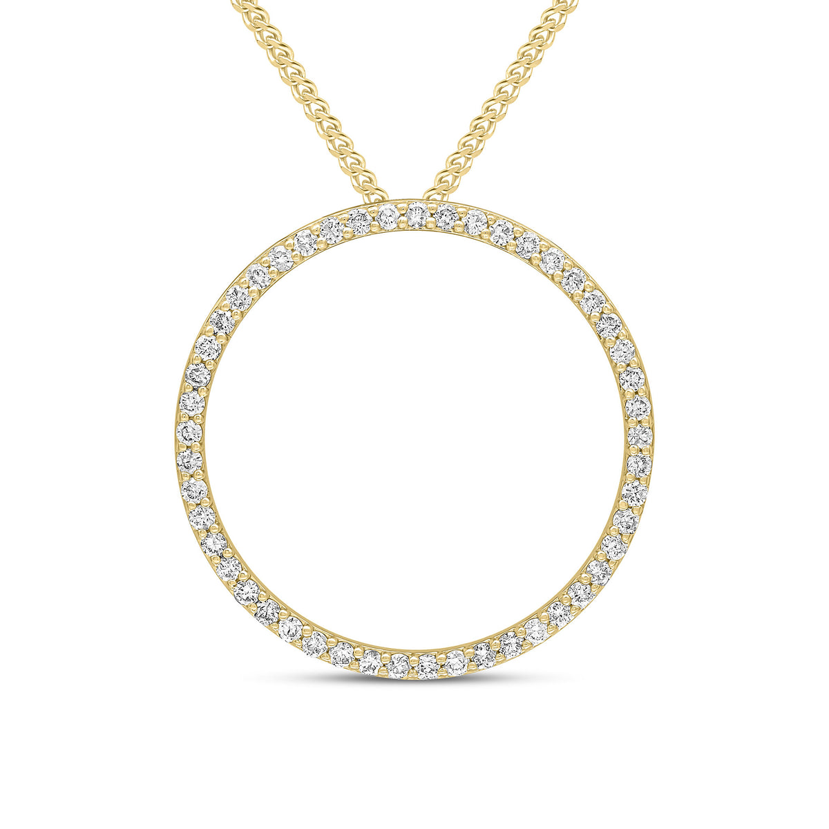 18ct Yellow Gold Round Diamond Claw Set Open Circle Slider Pendant 27mm