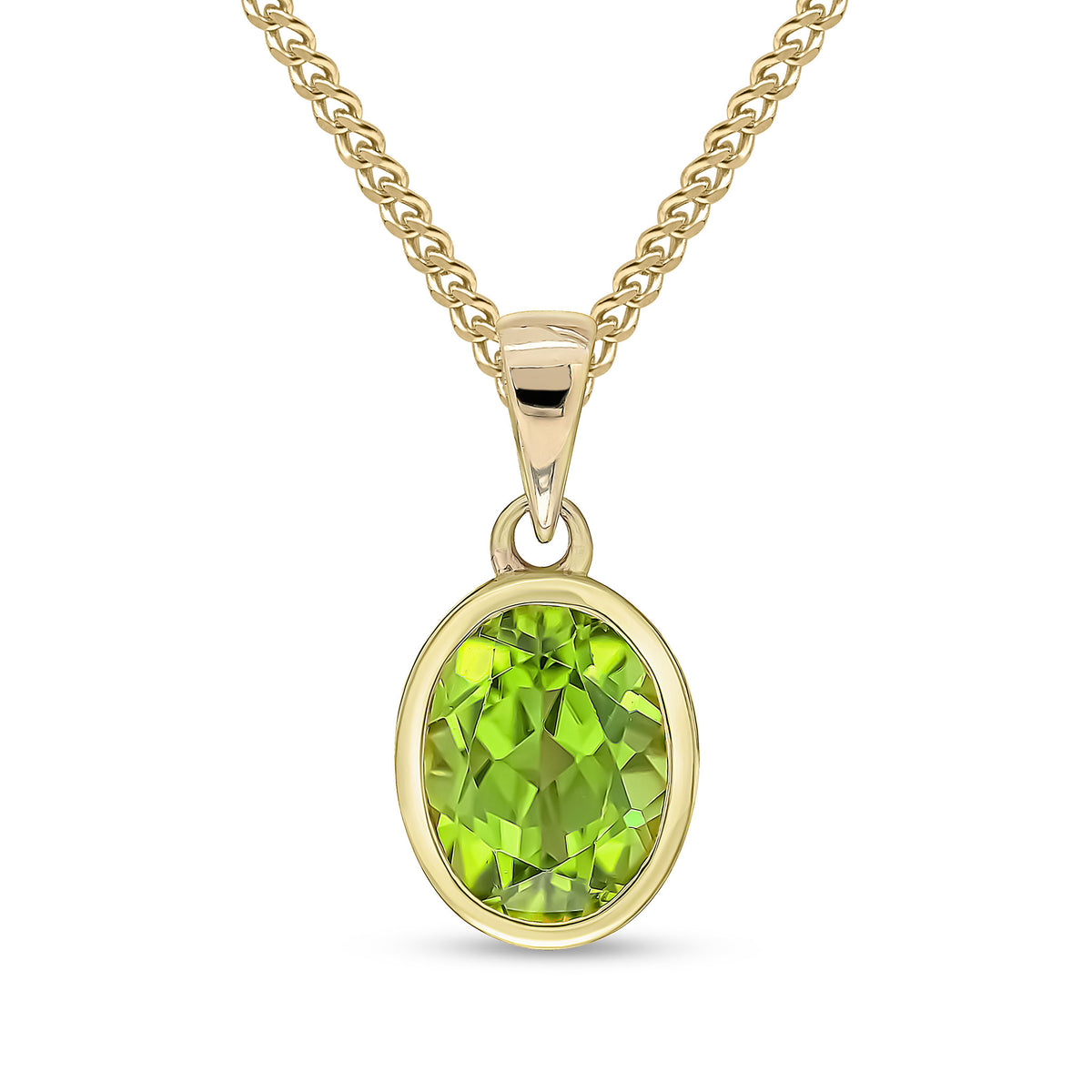 9ct Yellow Gold 9x7mm Oval Peridot Single Stone Rubover Pendant with Plain Loop (Temporarily Discontinued)