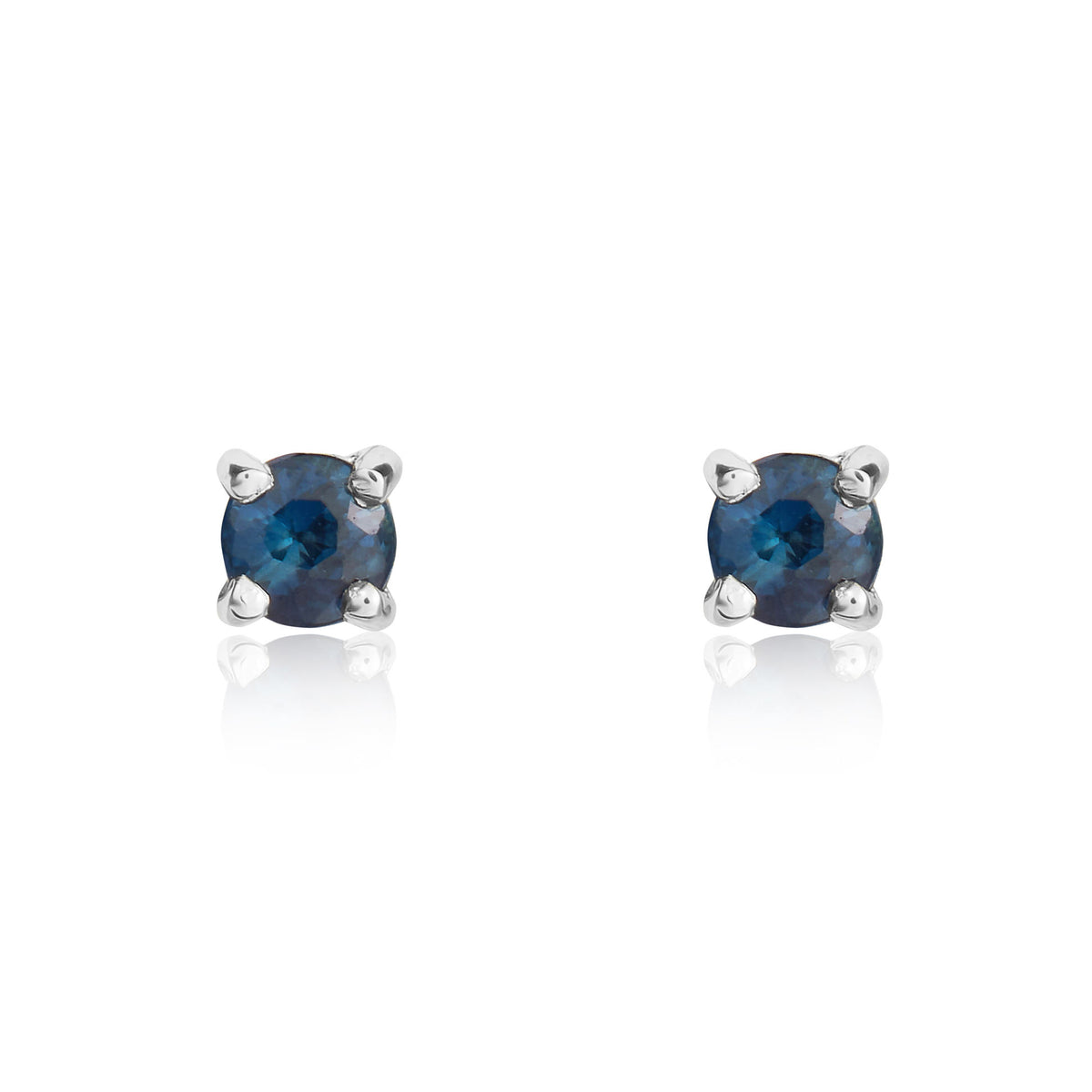 9ct White Gold Round Blue Sapphire Claw Stud Earrings 3mm