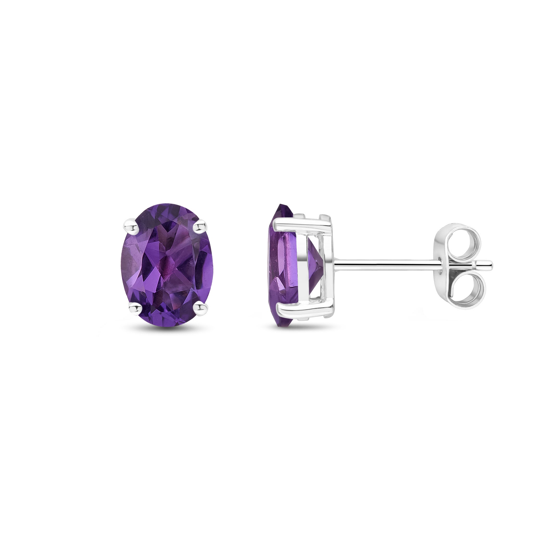 9ct White Gold 8x6 Oval Amethyst Claw Set Earrings