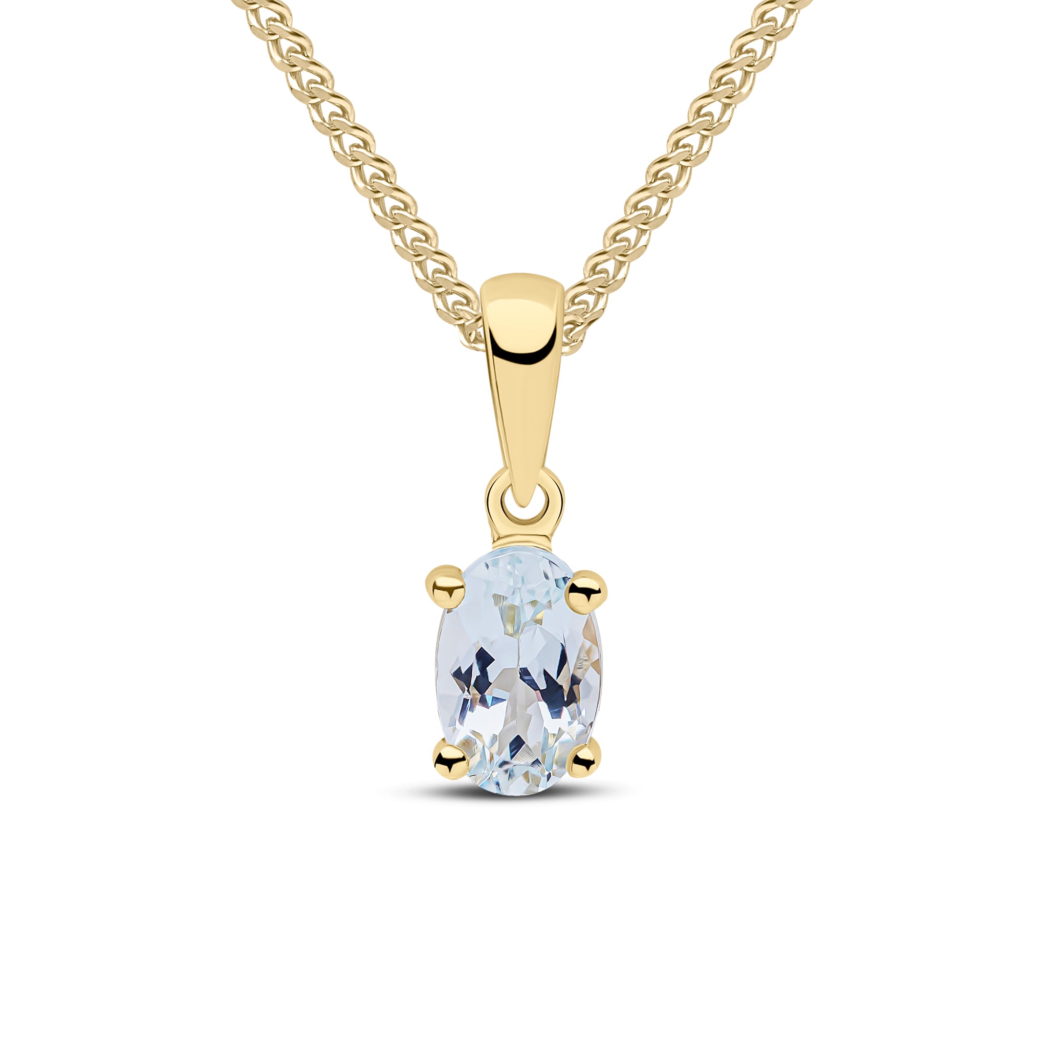 9ct Yellow Gold 6x4 Oval Aquamarine Claw Set Pendant