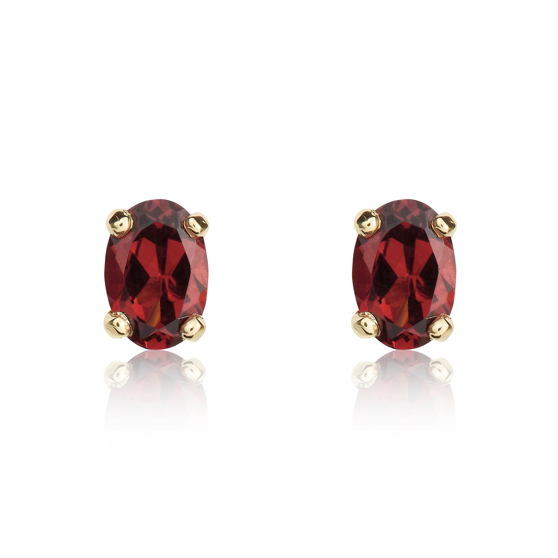9ct Yellow Gold 6x4mm Oval Garnet Claw Set Earrings
