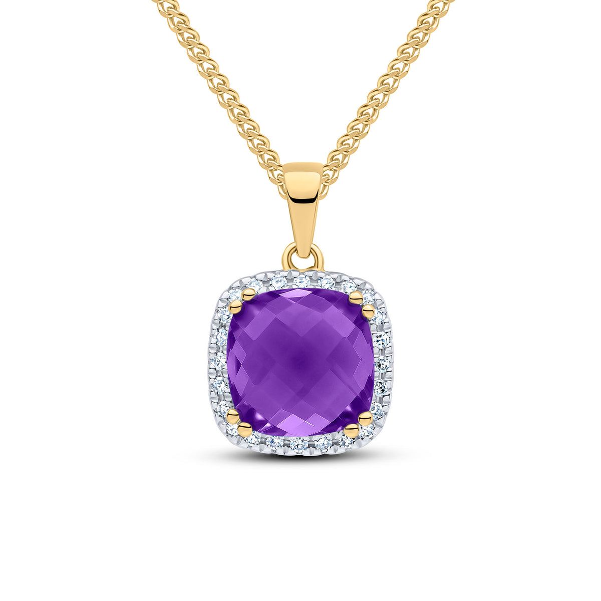 9ct Yellow Gold Cush Ame & Diamond Cluster Pe