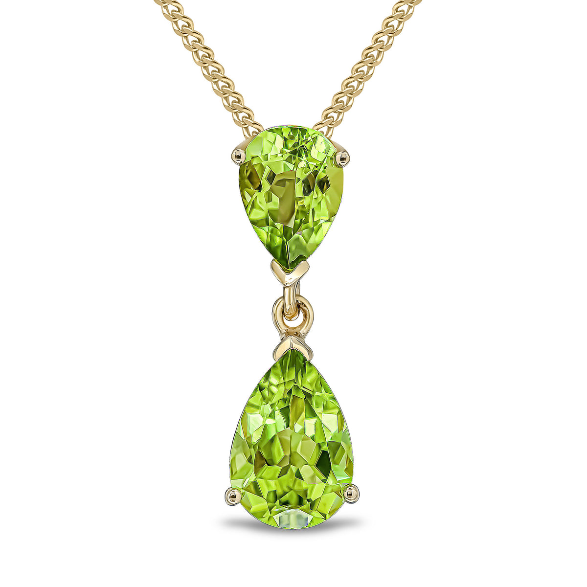 9ct Yellow Gold Pear Shape Peridot 2 Stone Claw Set Pendant (Temporarily Discontinued)