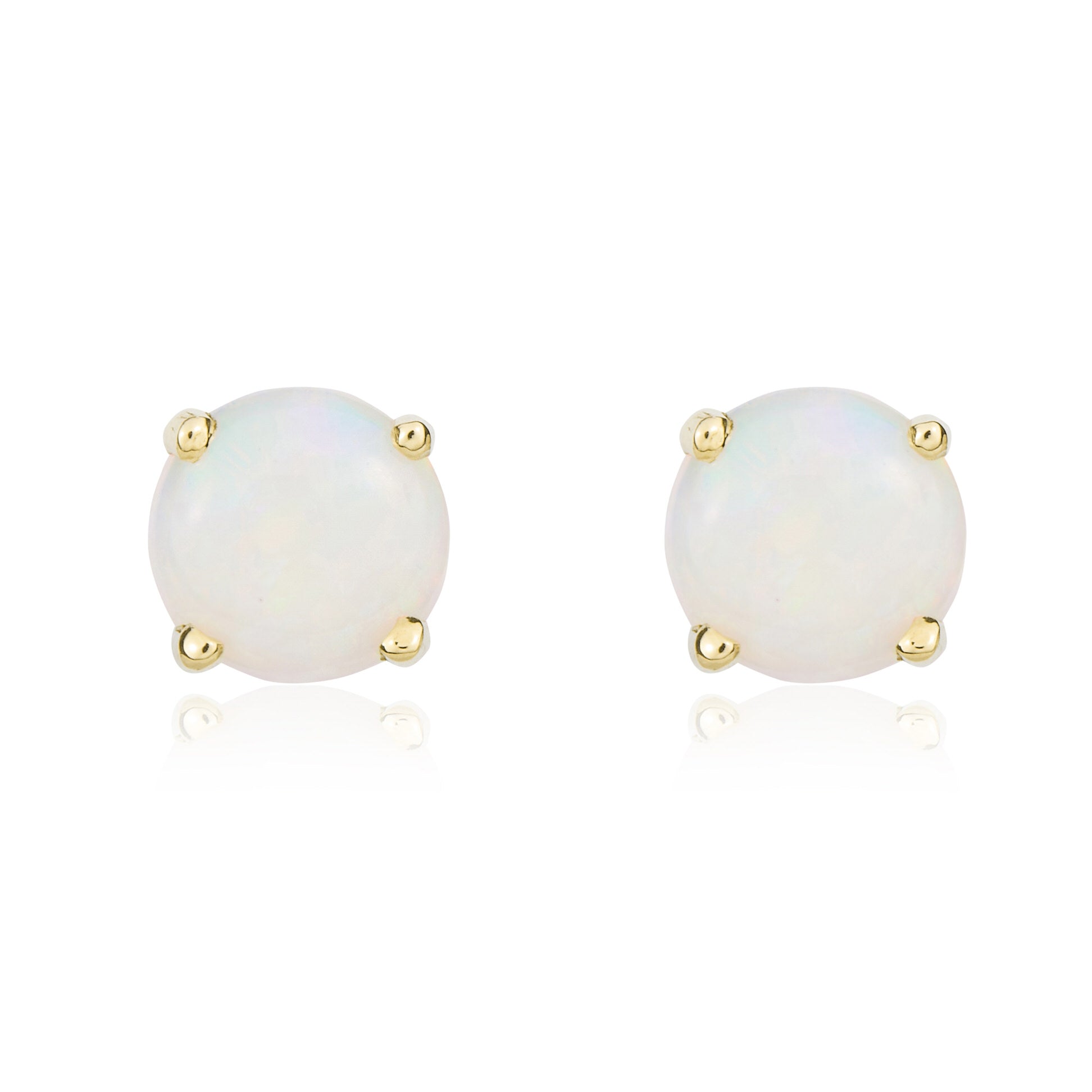 9ct Yellow Gold 5mm Round Opal Claw Set Earrings
