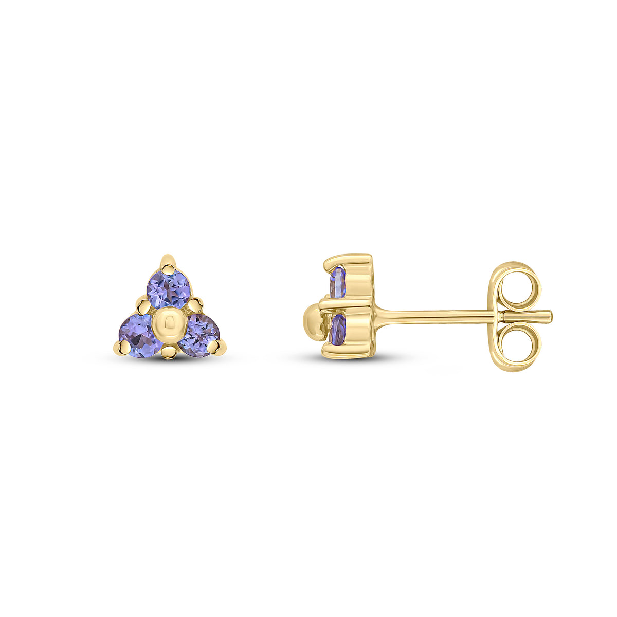 9ct Yellow Gold Round Tanzanite Claw Set Trefoil Earrings
