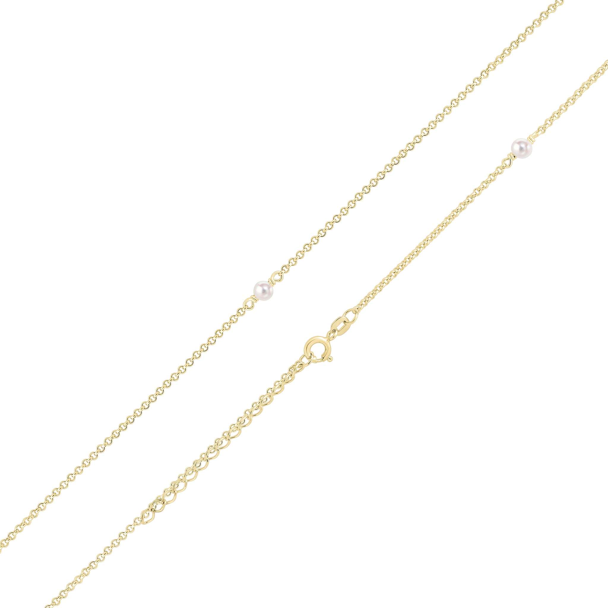 9ct Yellow Gold Rolo Chain Necklace with 5 X 4mm Cultured Freshwater Pearls 17.5 Inches with Extender