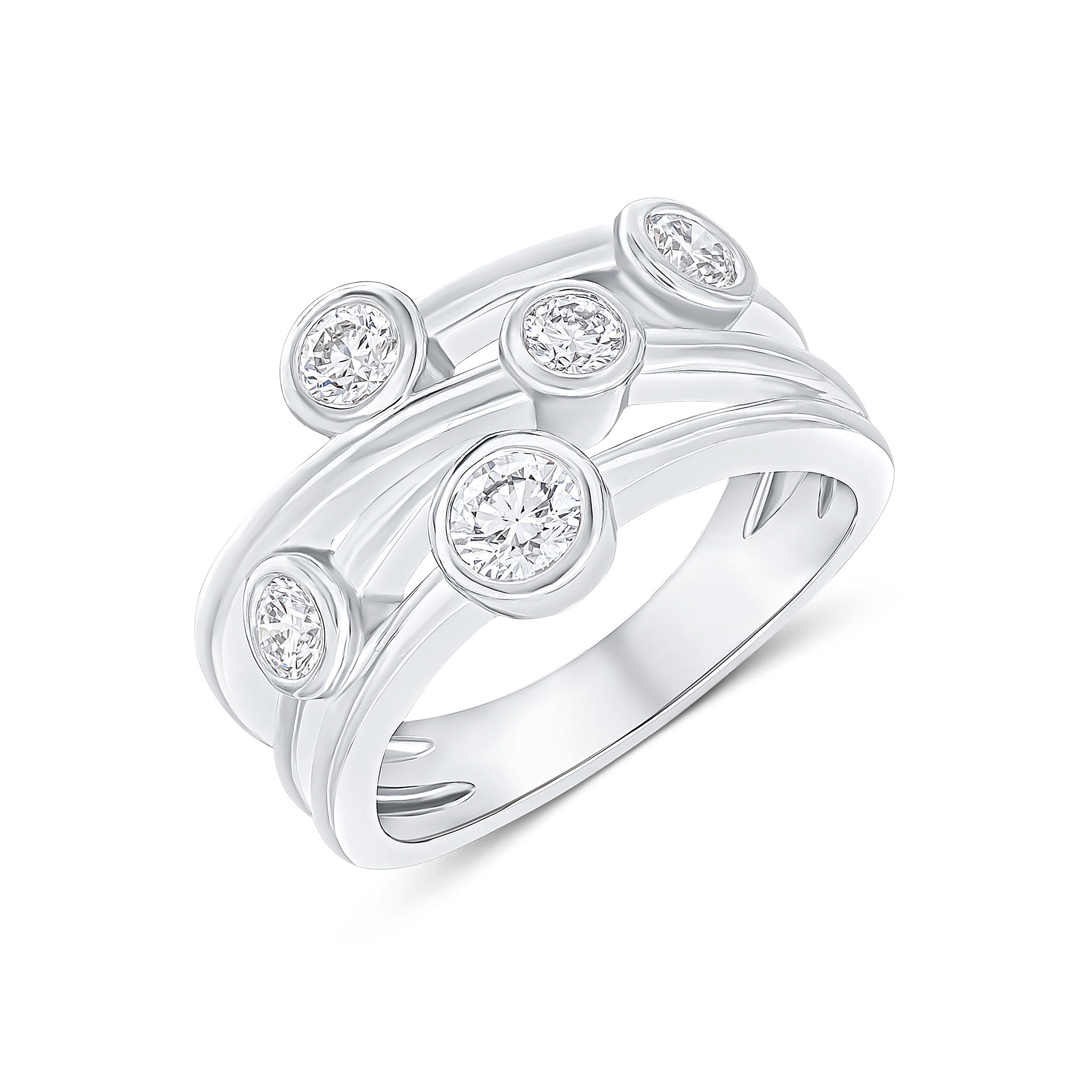 18ct White Gold Round Diamond Cross-Over Bubble Band Ring 0.75ct
