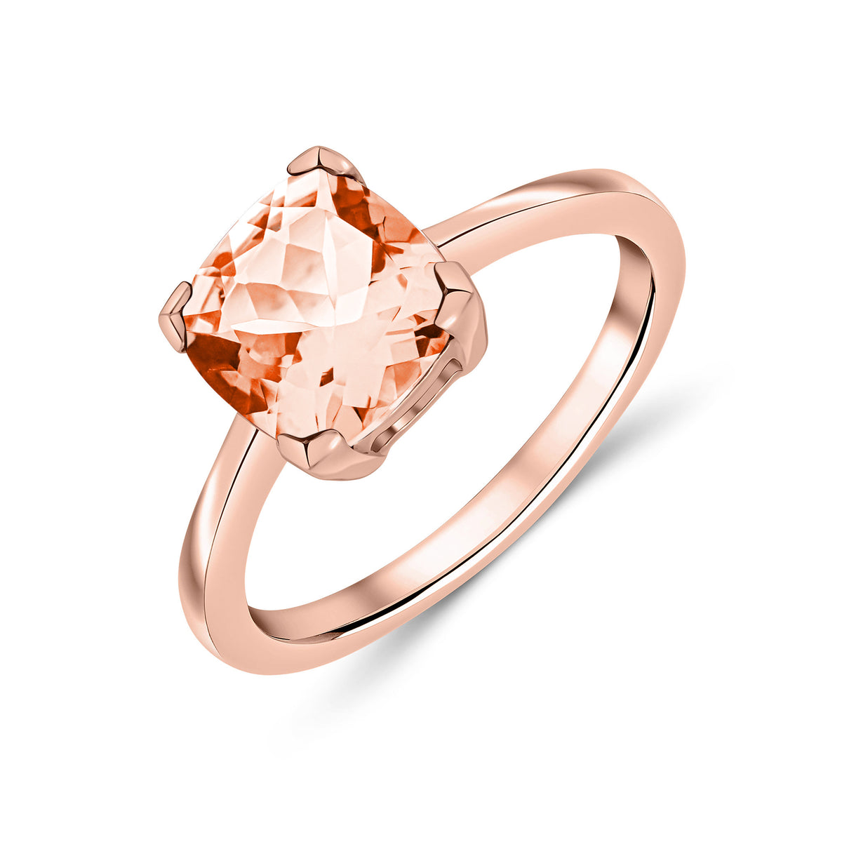 9ct Rose Gold 8mm Cushion Morganite Claw Set Single Stone Ring