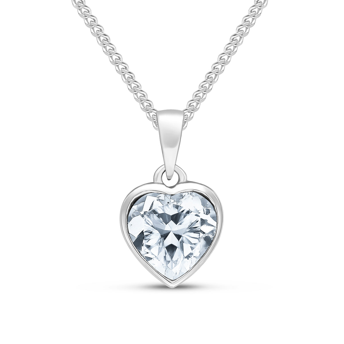 9ct White Gold 8mm Heartshape CZ Rubover Single Stone Pendant