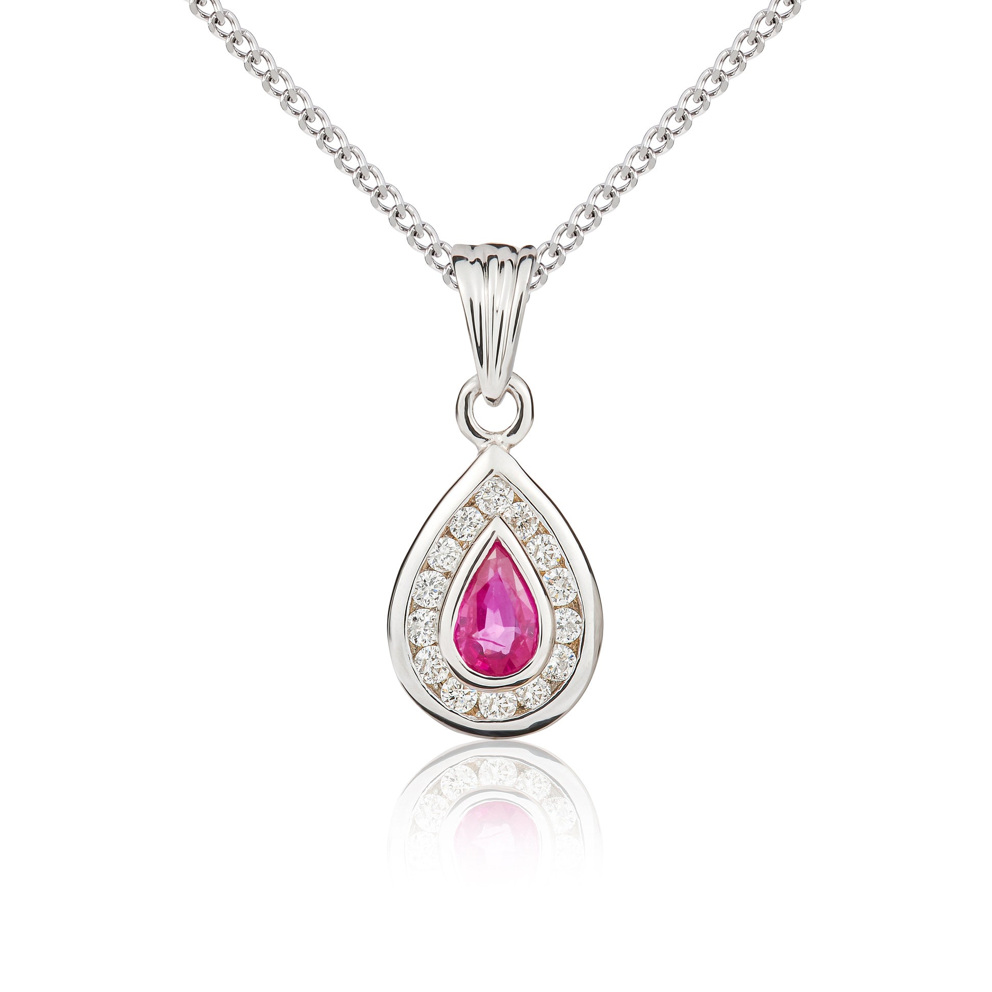 9ct White Gold Pear Ruby & Diamond Cluster P