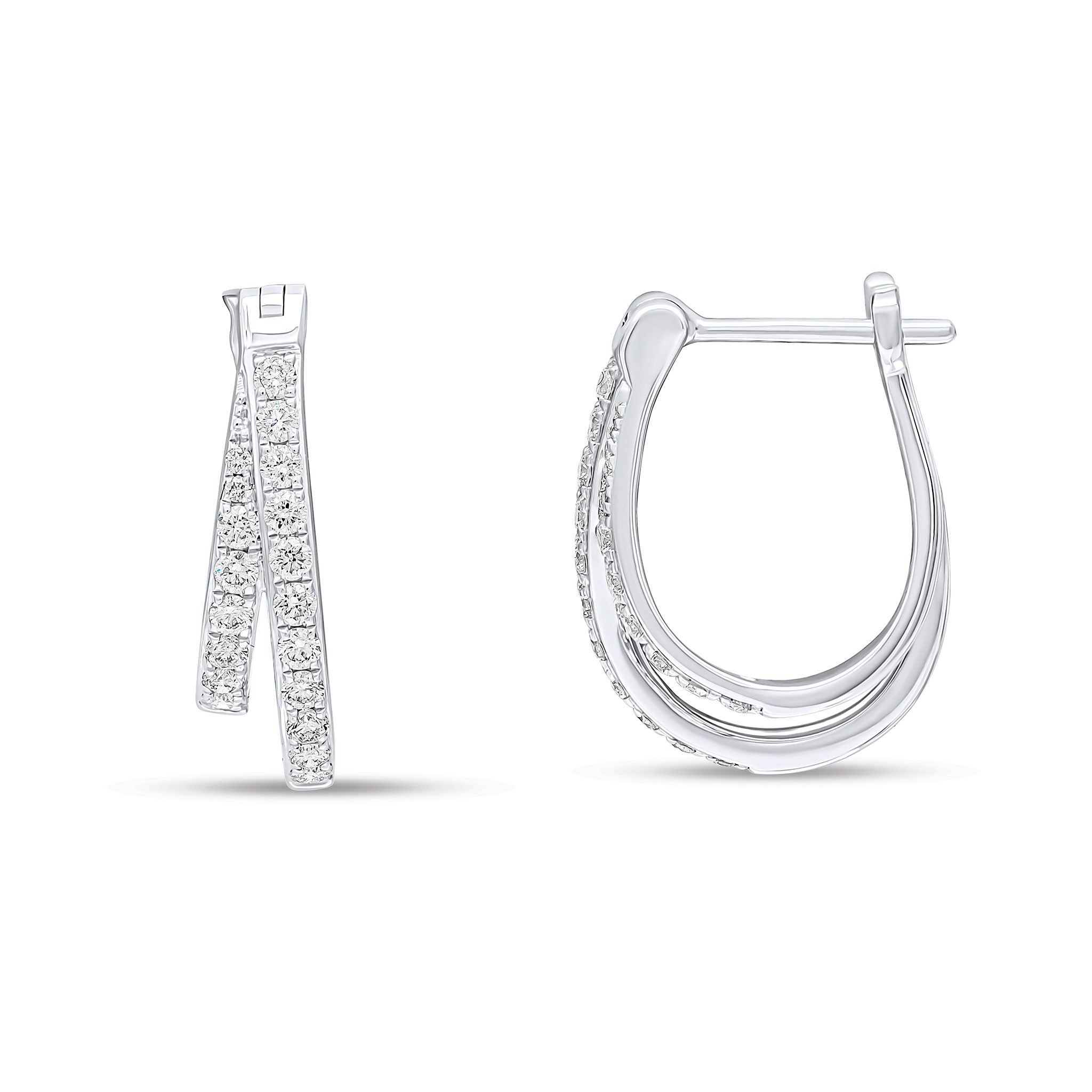 18wg Diamond 2 Row Hoop Earrings