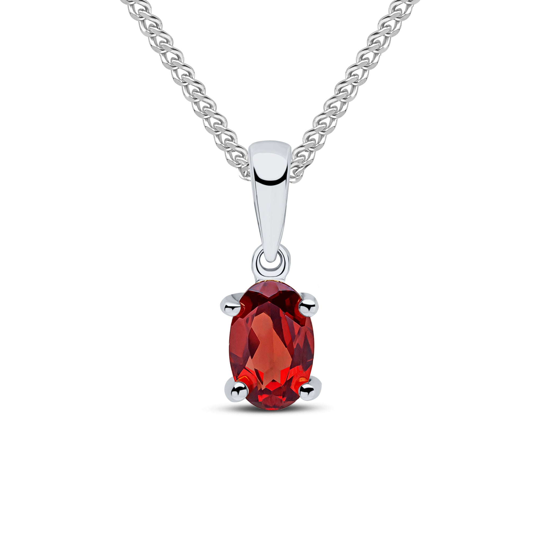 9ct White Gold 6x4 Oval Garnet Claw Pendant