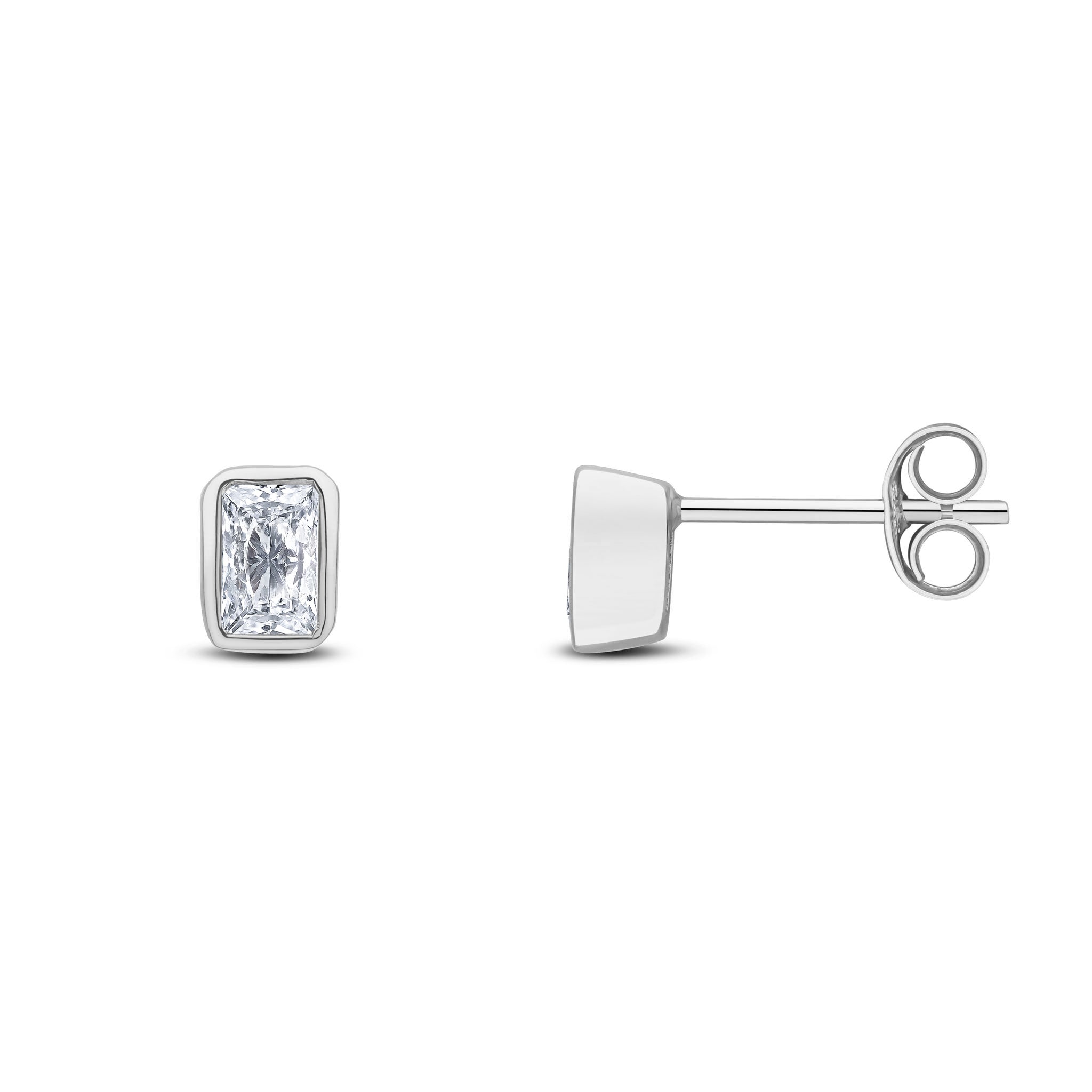 9ct White Gold 5x3 Octagon CZ Rubover Set Earrings