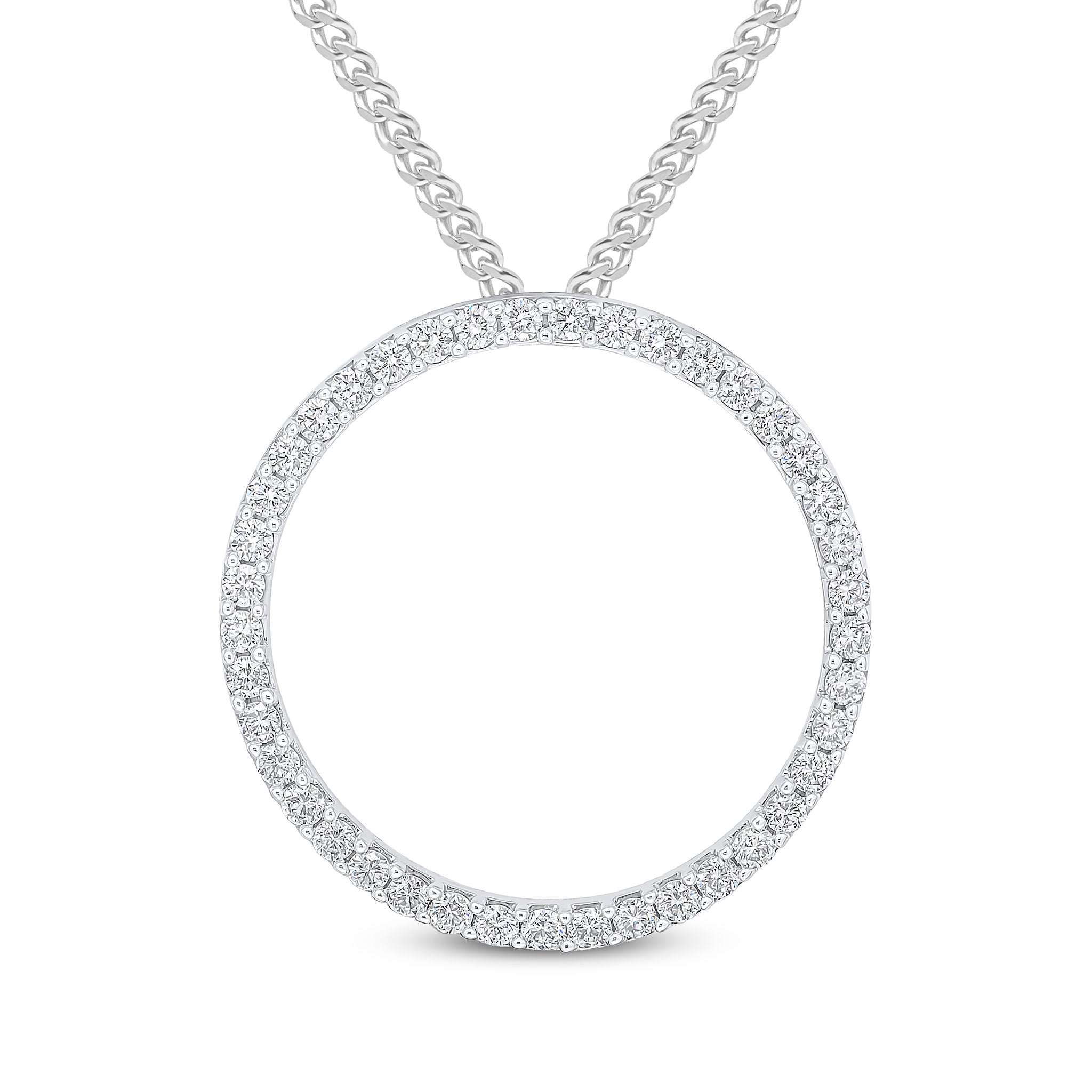 18ct White Gold Round Diamond Claw Set Open Circle Slider Pendant 35mm Diameter