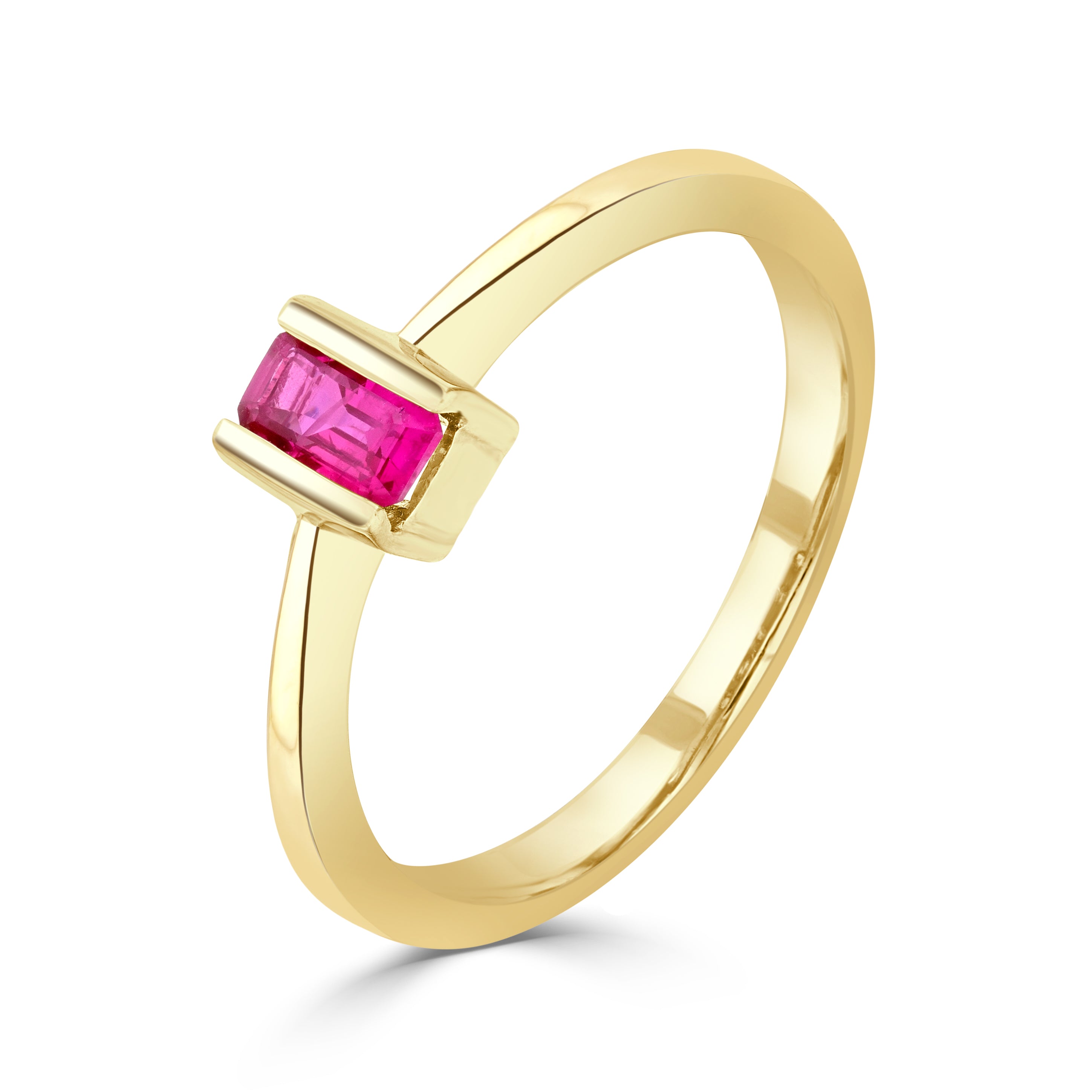 9ct Yellow Gold 5x3mm Octagon Ruby Bar Set Single Stone Ring