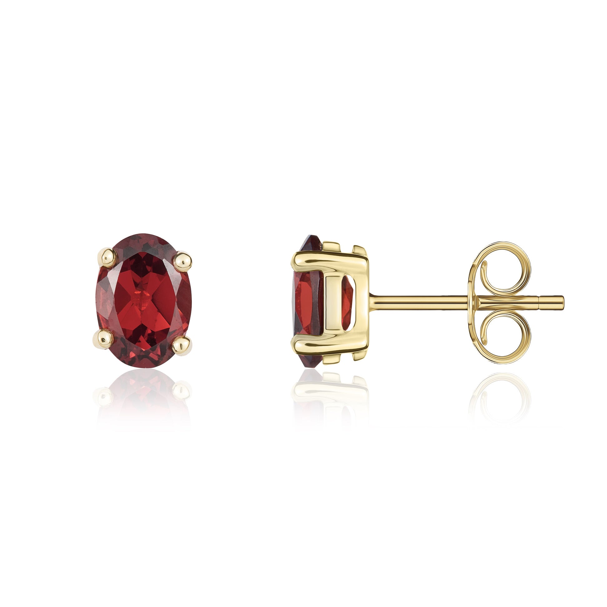 9ct Yellow Gold 7x5 Oval Garnet Claw Stud Earrings
