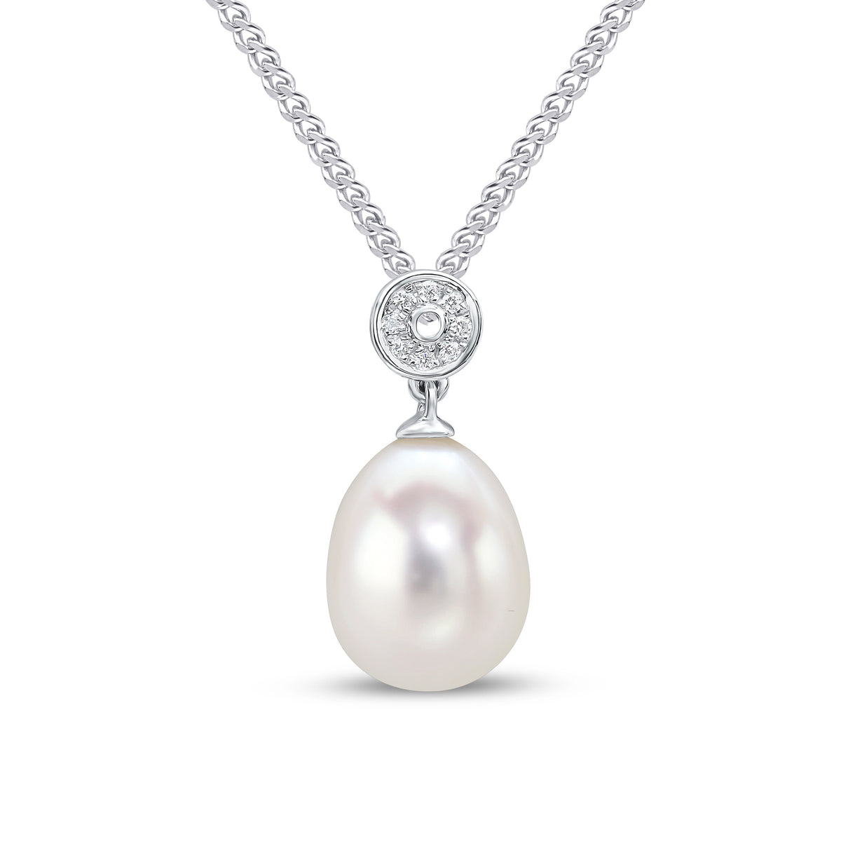 18ct White Gold Cfw Pearl & Diamond Circle Top Slider Pendant