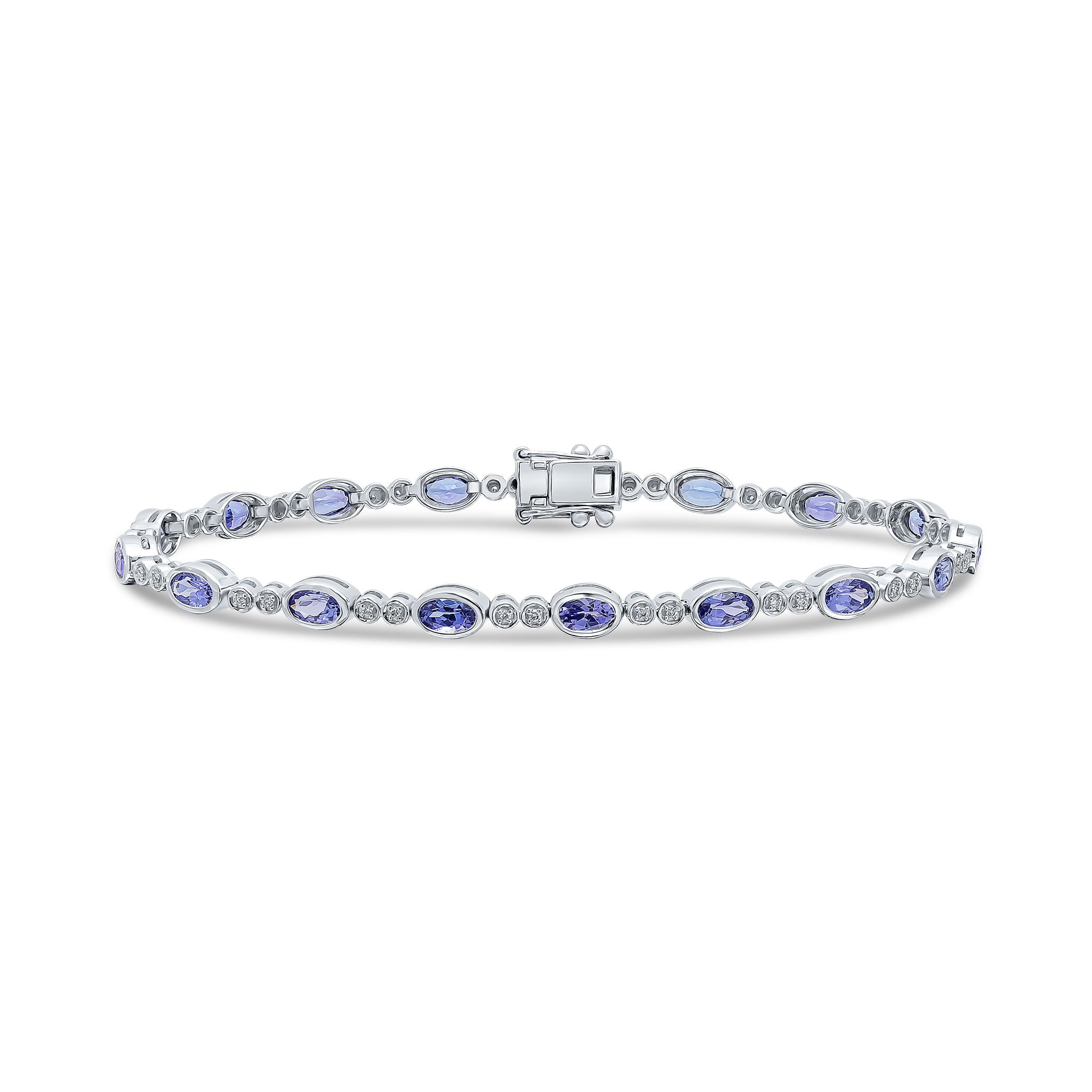 18wg Oval Tanzanite & Diamond 2 Stone Rubover Bracelet