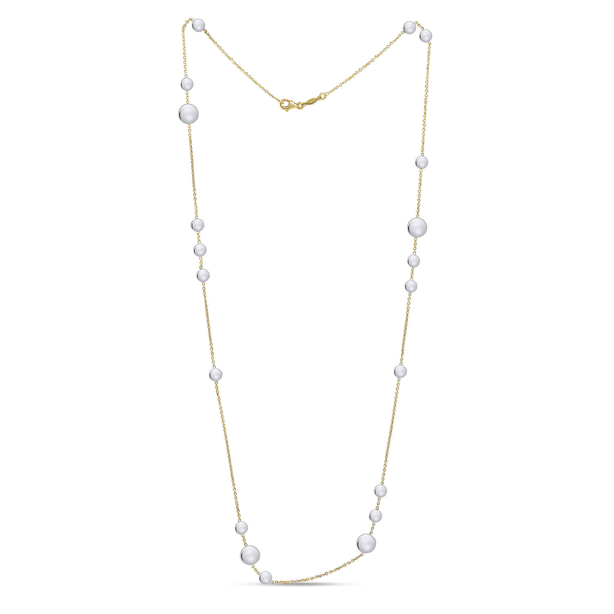 9ct Yellow Gold Chain Necklace with White Gold Polished Flat Discs 24 Inches
