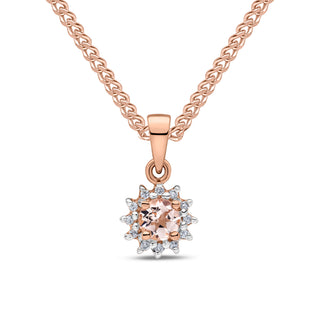9ct rose gold round morganite & diamond cluster pendant