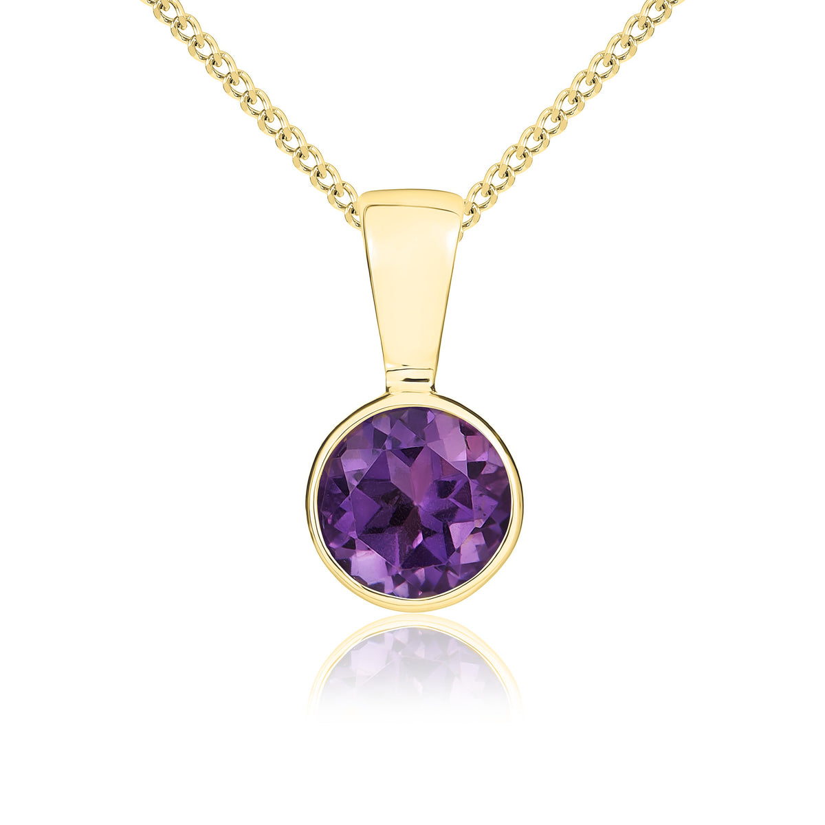 9ct Yellow Gold 5mm Round Amethyst Rubover Pendant