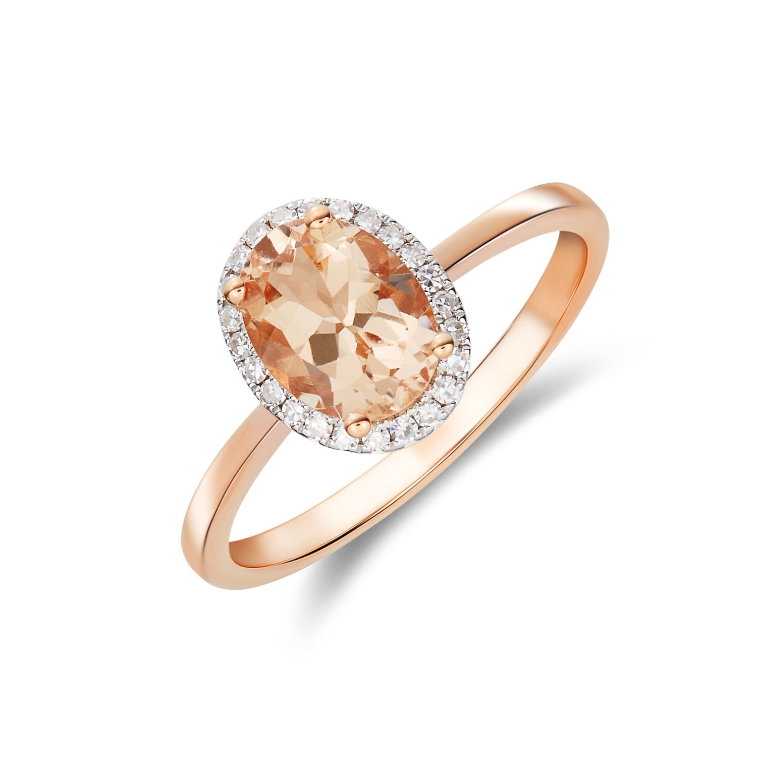 9CT RG 8X6 OVAL MORGANITE AND DIAMOND CLAW SET CLUSTER RING. RHODIUM TO DIAMONDS 1