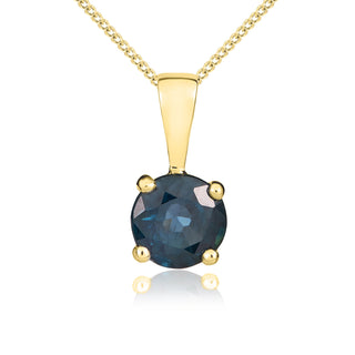 9ct yellow gold 5mm Round Sapphire 4 Claw Single Stone pendant