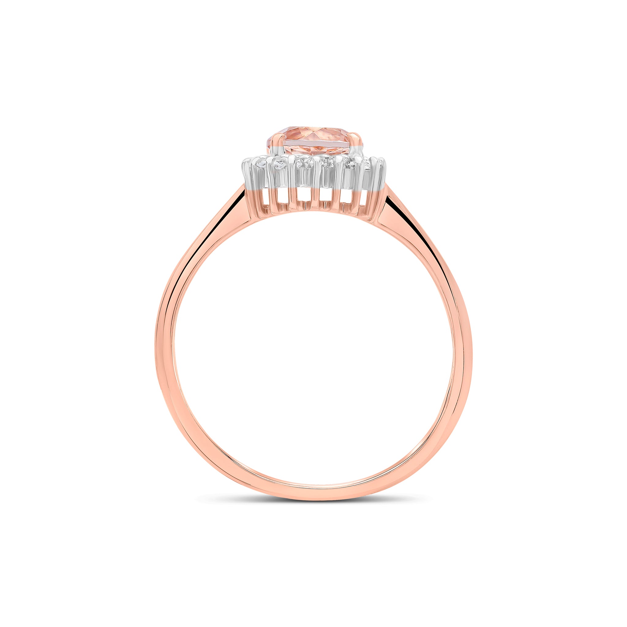 9CT RG 6MM ROUND MORGANITE & DIAMOND CLAW SET CLUSTER RING. RHODIUM TO DIAMONDS 1
